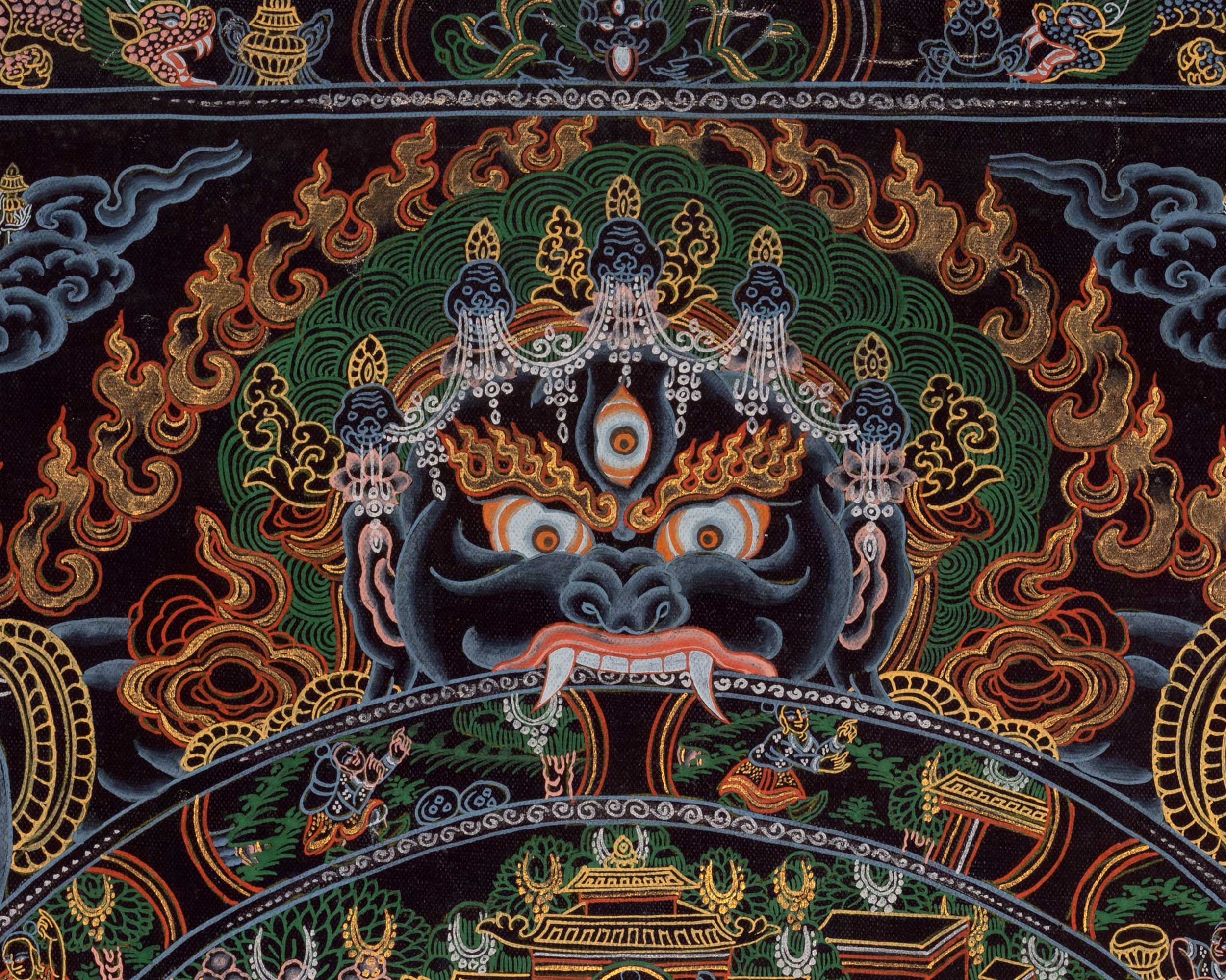 21 Inches Bhavachakra Thangka | Intricate Hand-Painted Wheel of Life Artwork