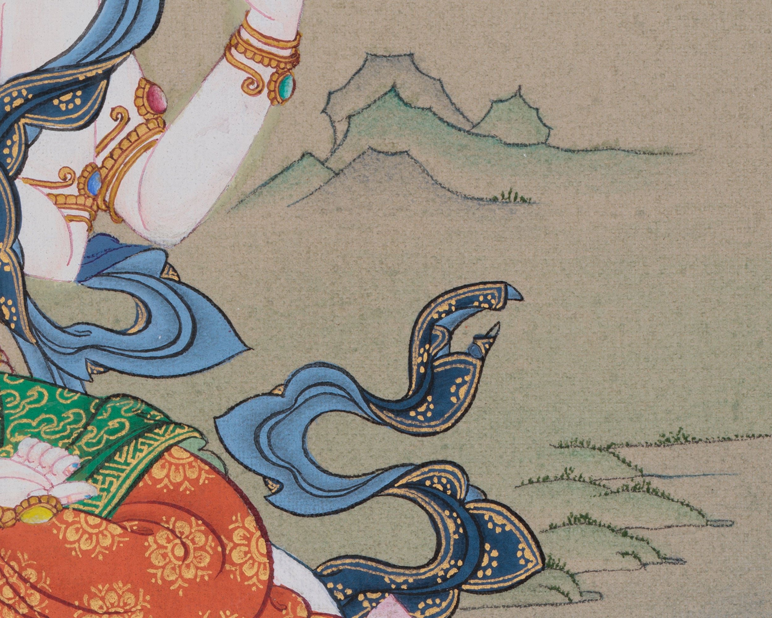 Original Hand-Painted Four-Armed Chenrezig Thangka | Avalokiteshvara Artwork