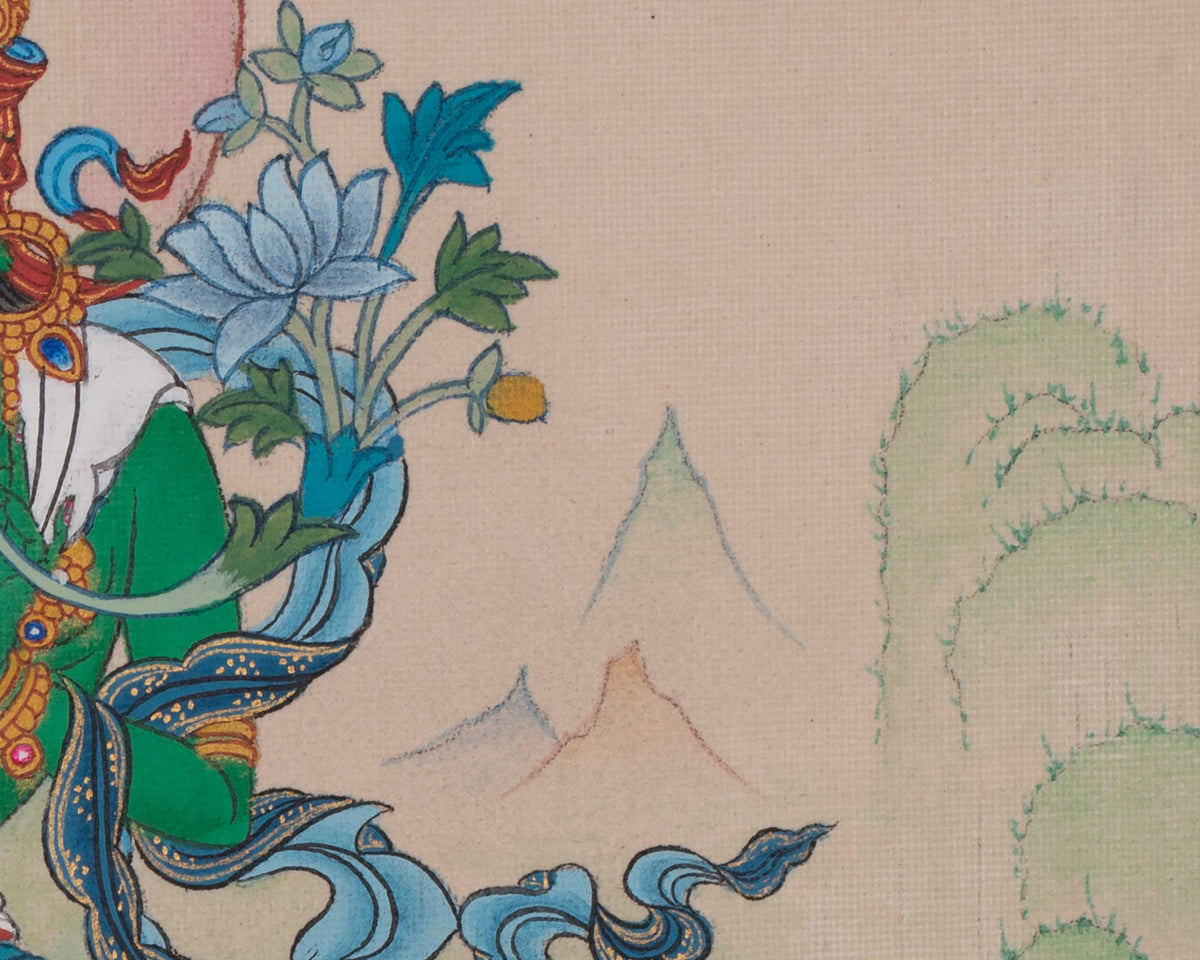 Green Tara Buddhist Deity Thangka | Shyama Tara | Sacred Art of Compassion and Liberation
