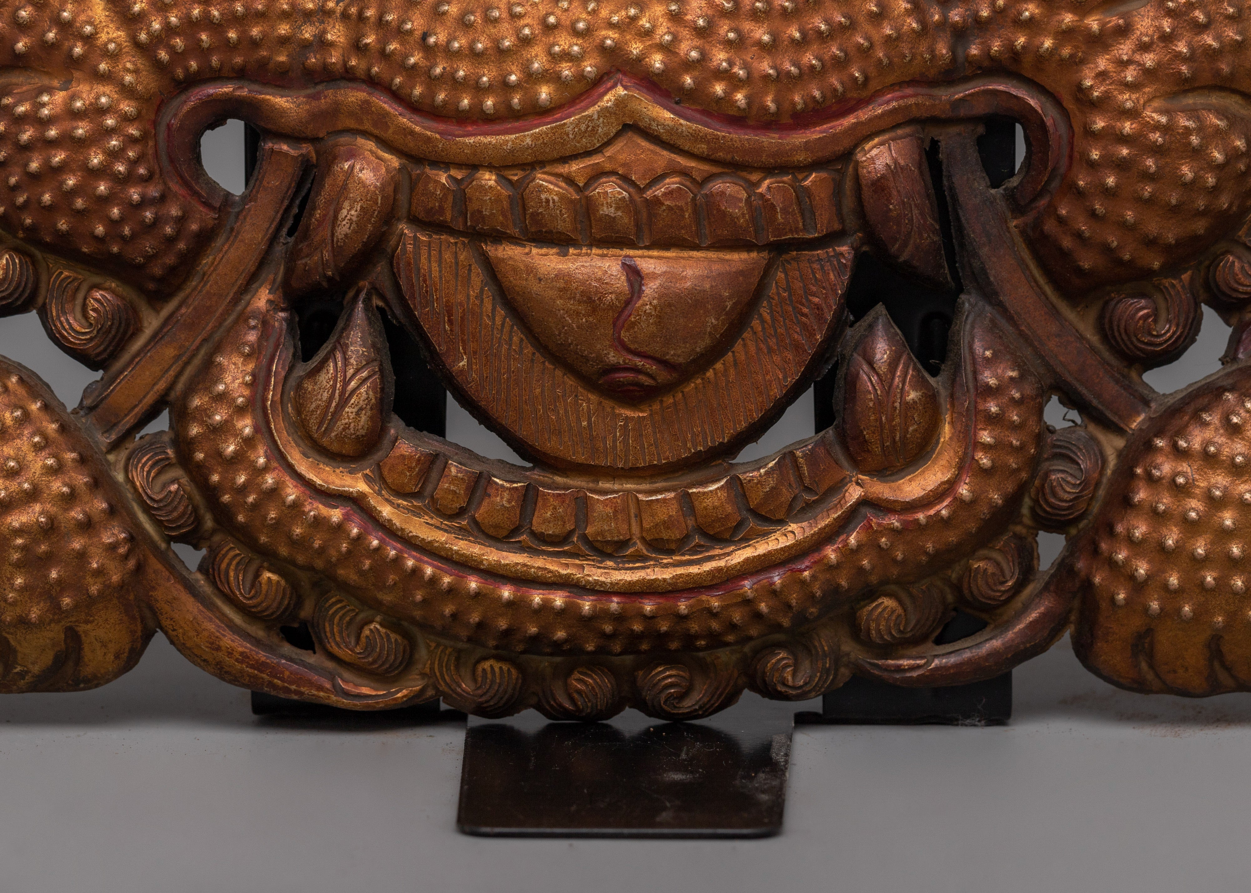 Gold-Plated Kirtimukha Mask | Copper Wall Decor