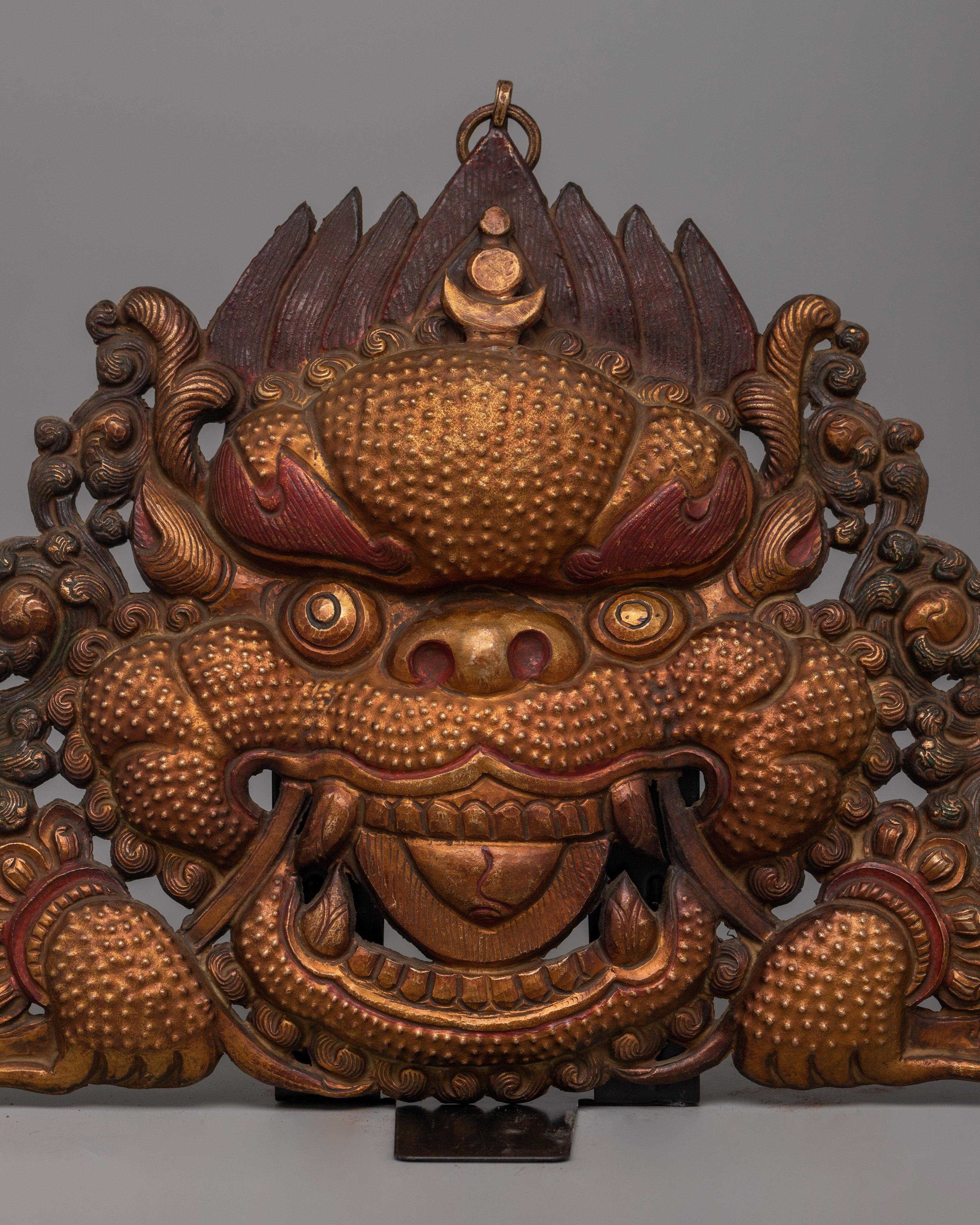 Gold-Plated Kirtimukha Mask | Copper Wall Decor