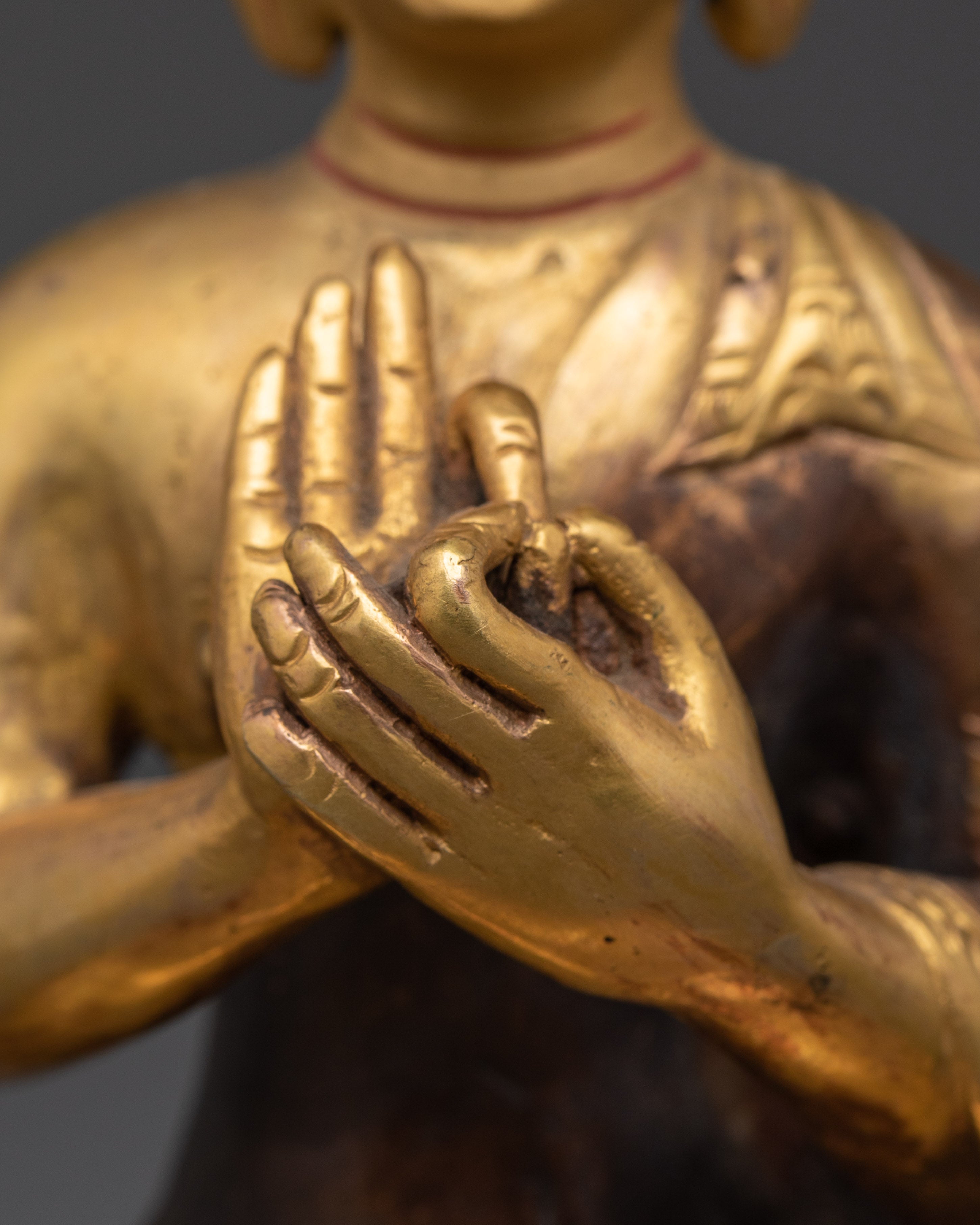 Set of Five Brass Buddha Statues | Gold Plated Oxidized Copper