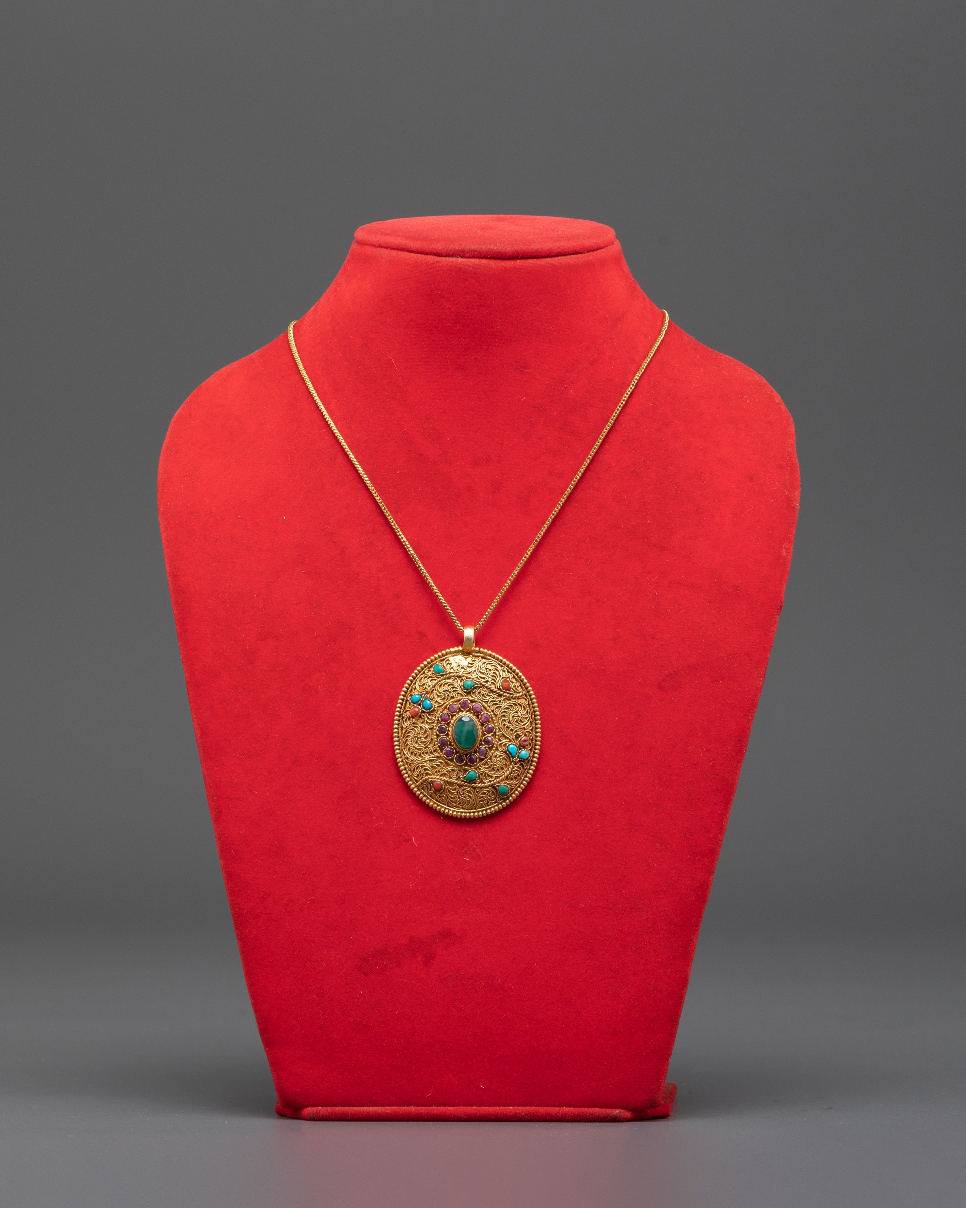 Panna Stone Pendant | Coral Ruby Necklace