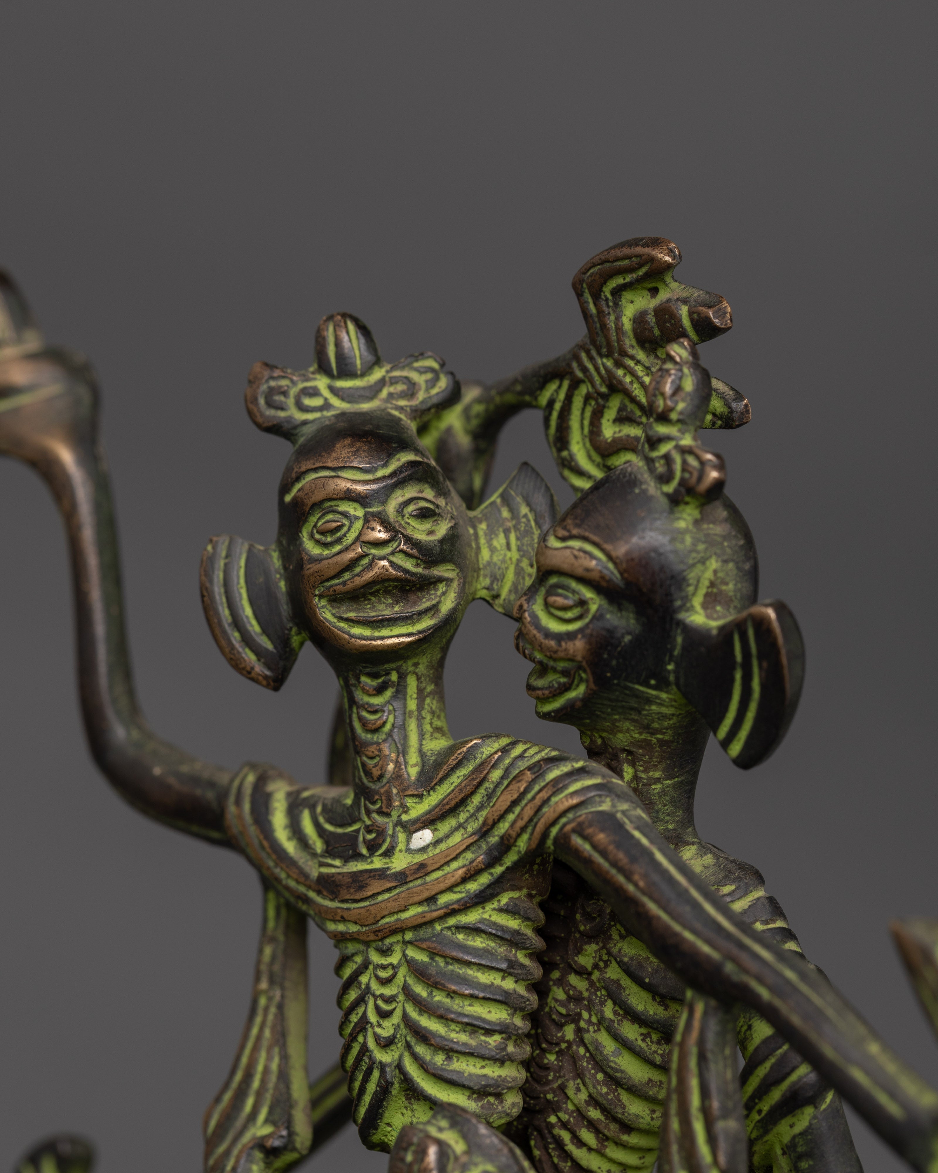 Oxidized Brass Chitipati Statue | Dancing Skeleton Deities of Impermanence