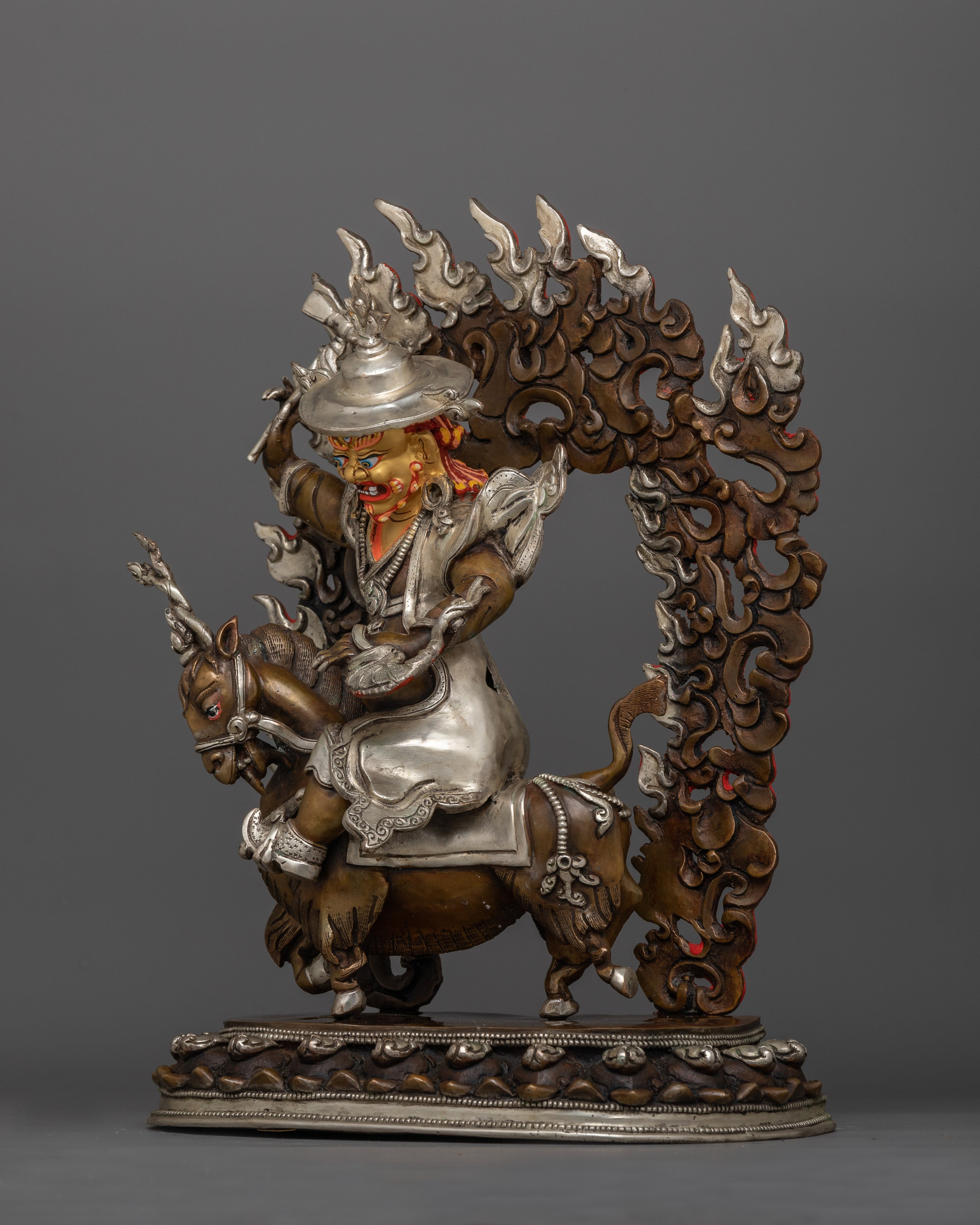 Damchen Garwa Nagpo Statue | Gold and Oxidized Copper Sculpture