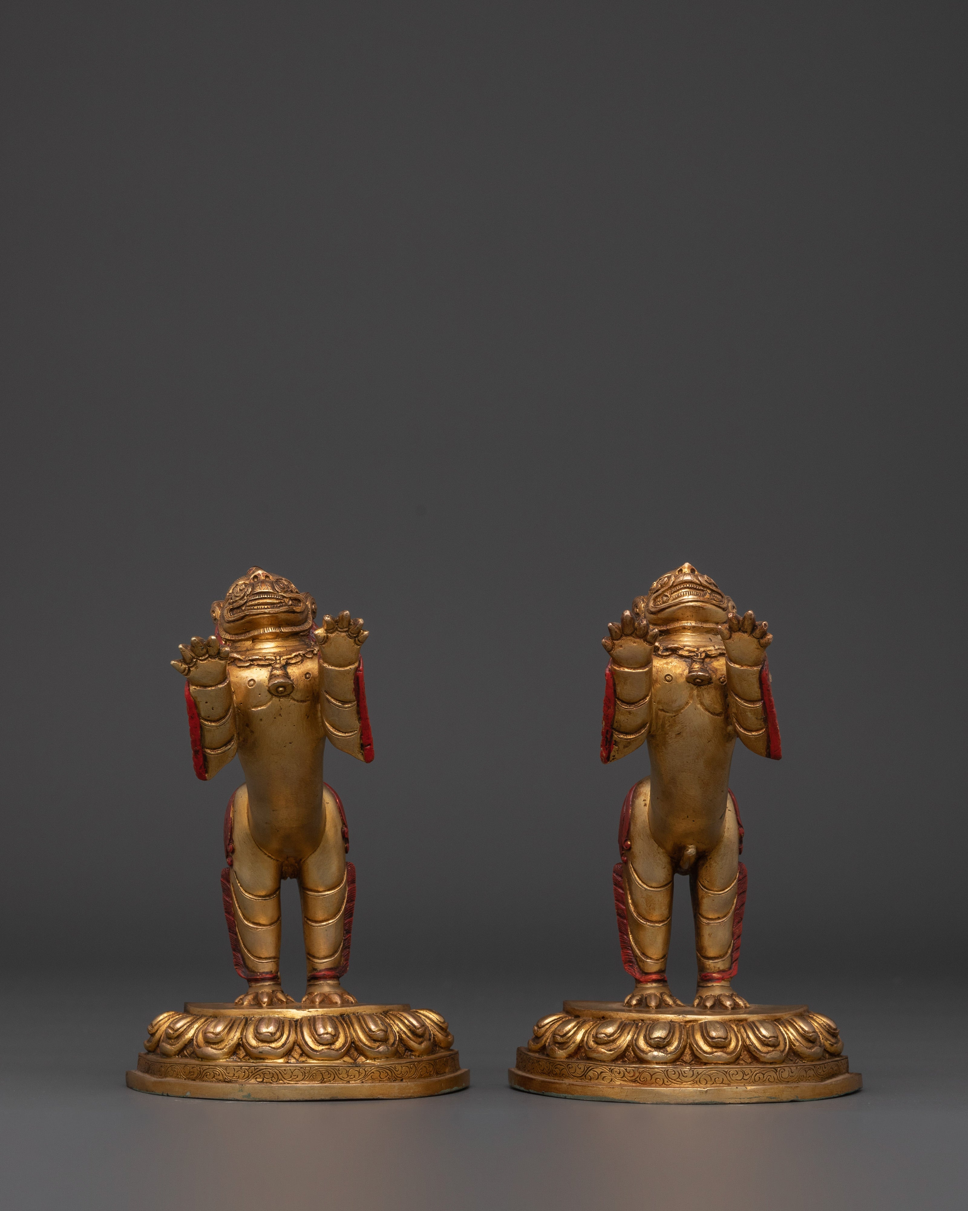 Golden Lion Statues Set