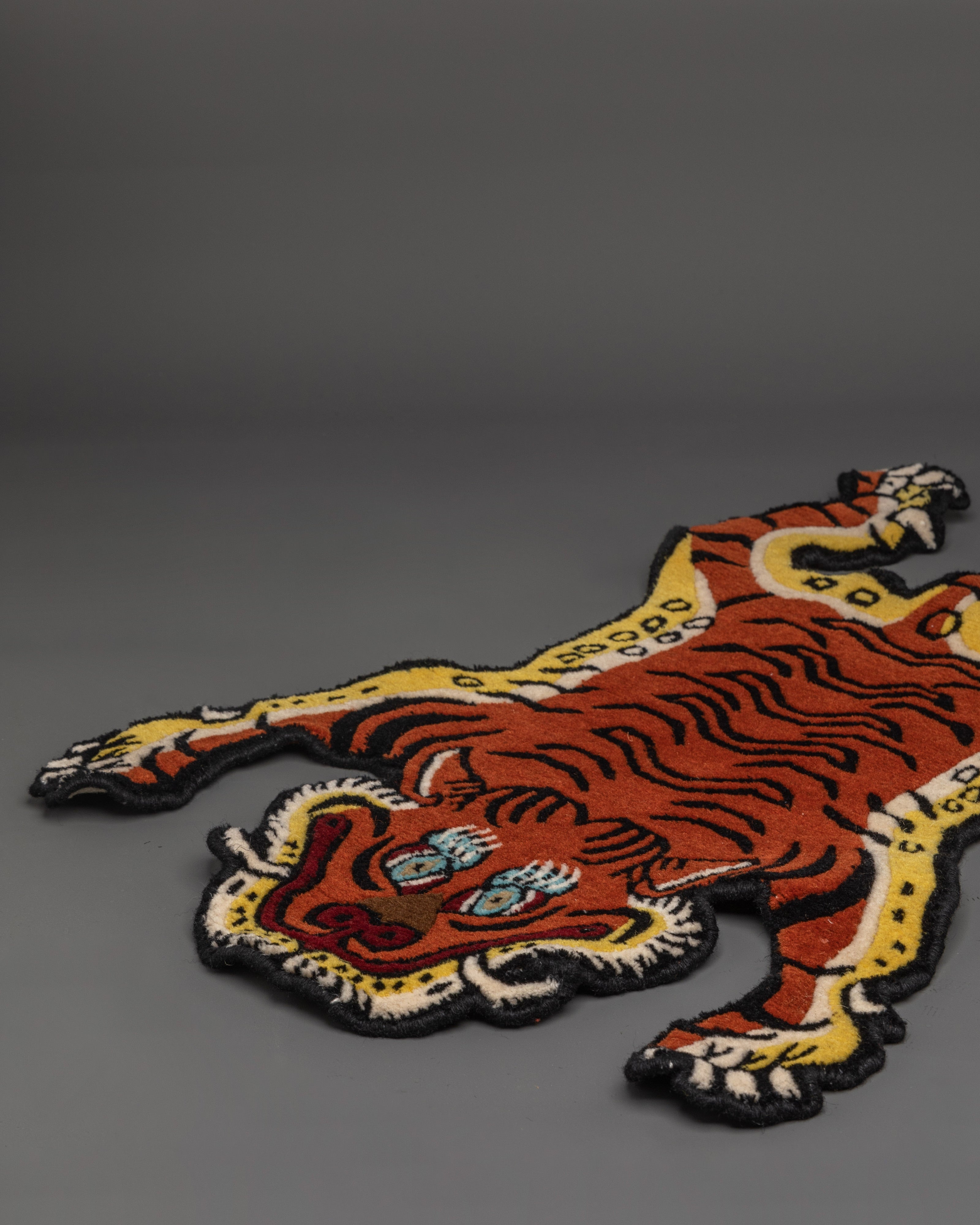 Tibetan Wool Hand-Knotted Tiger Rug | Colorful Rug, Tibetan Textile