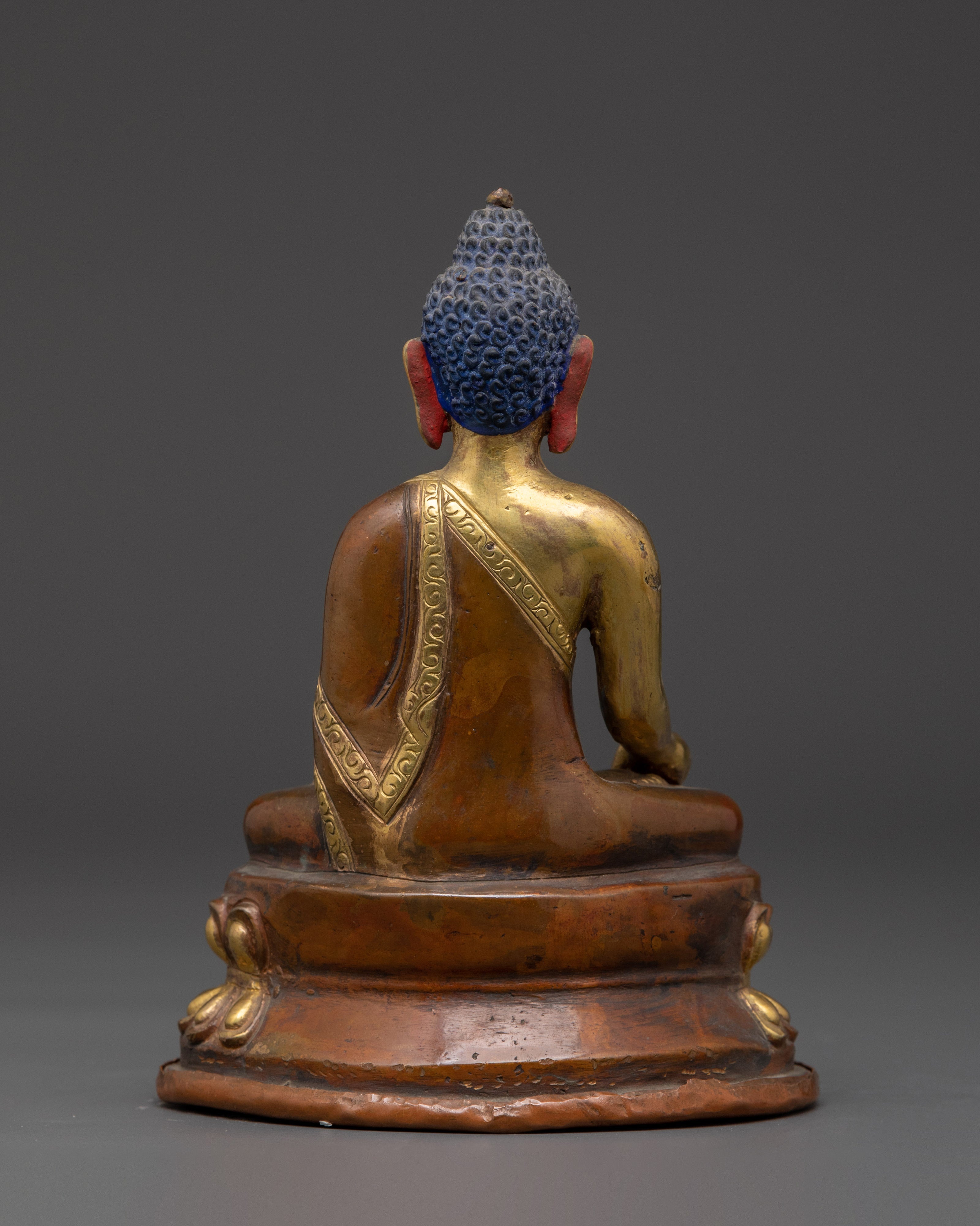 Set of Five Brass Buddha Statues | Gold Plated Oxidized Copper