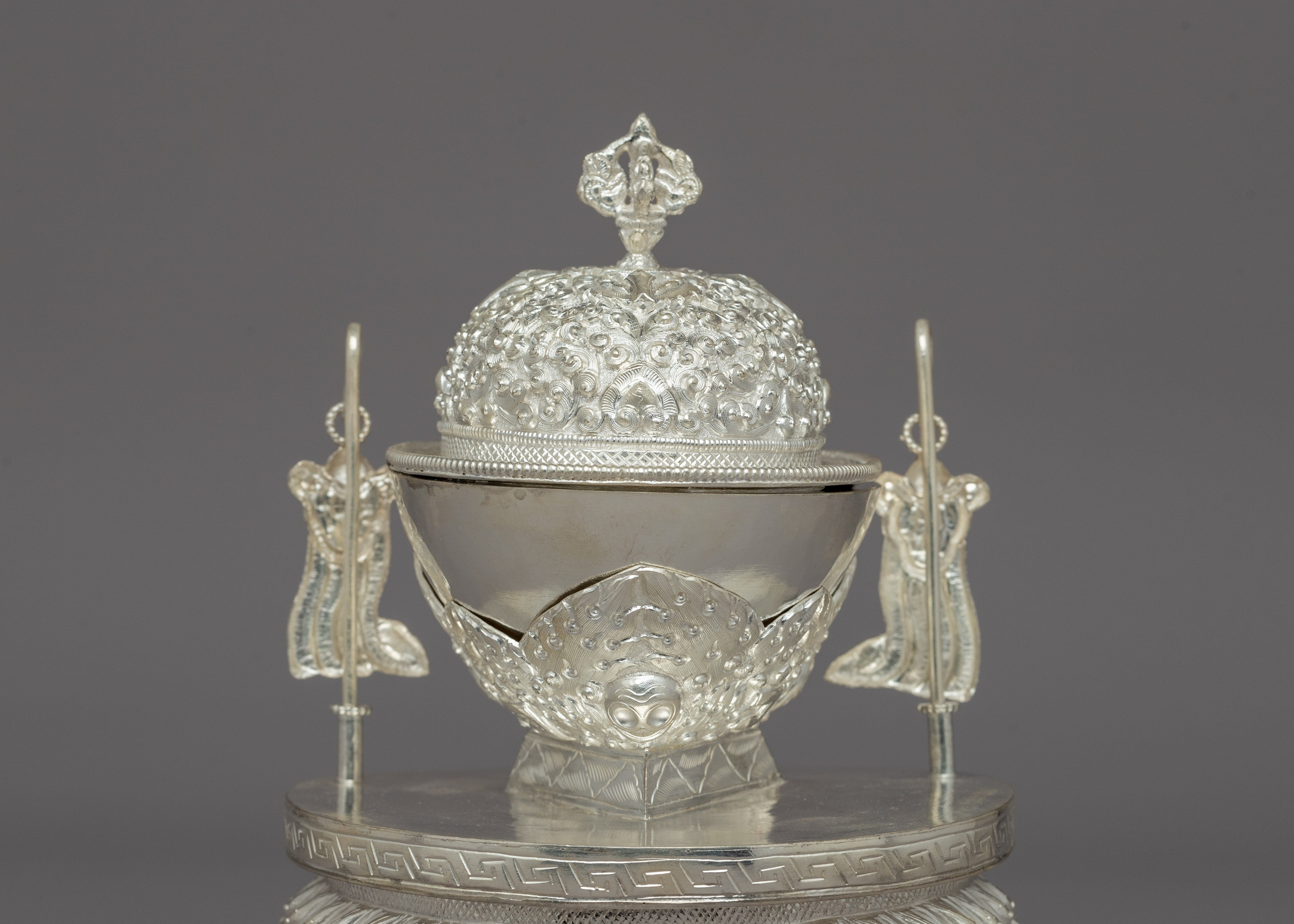 Tibetan Silver Ritual Kapala | Sacred Tibetan Buddhist Artifact for Rituals