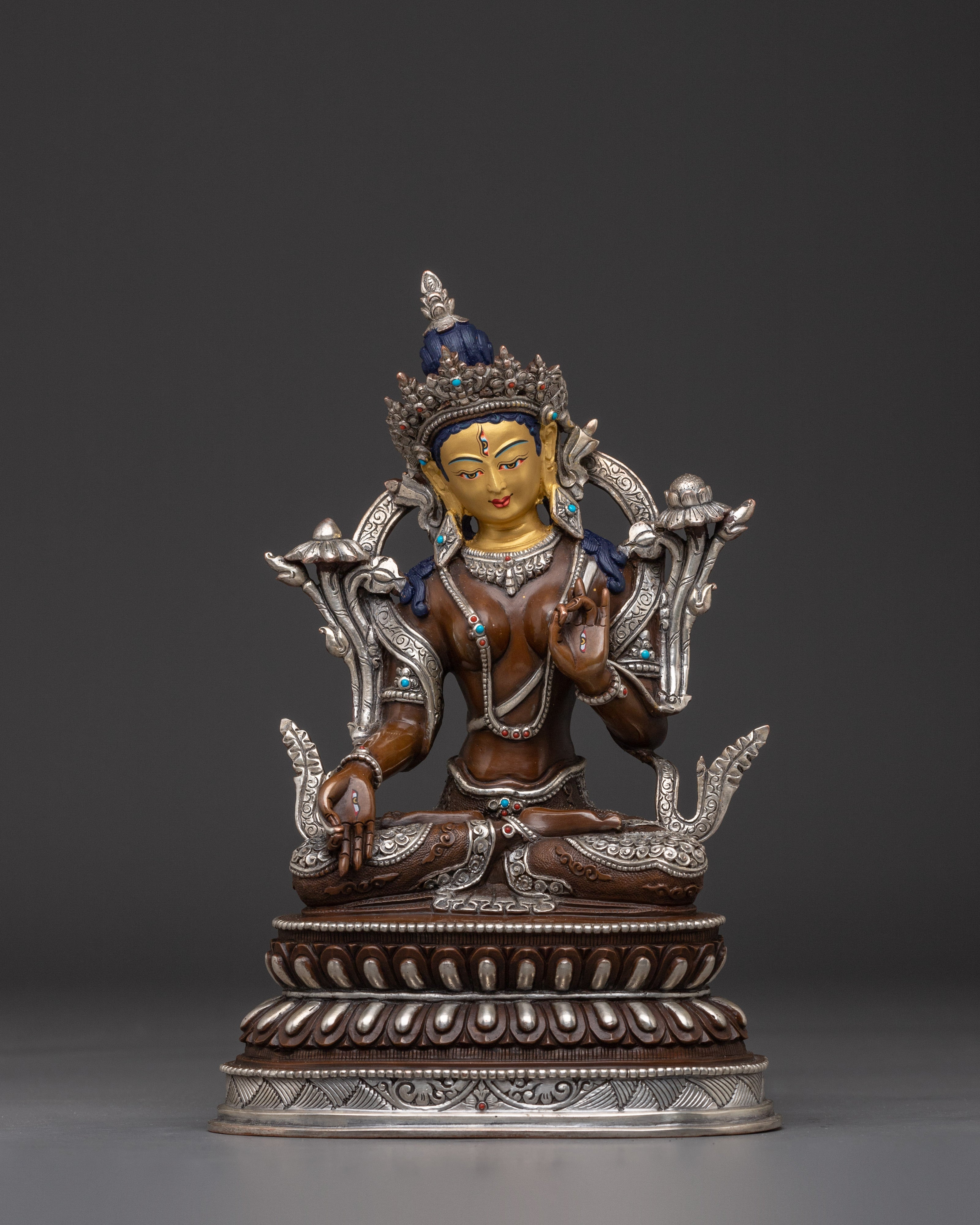 White Tara Oxidized Copper Statue