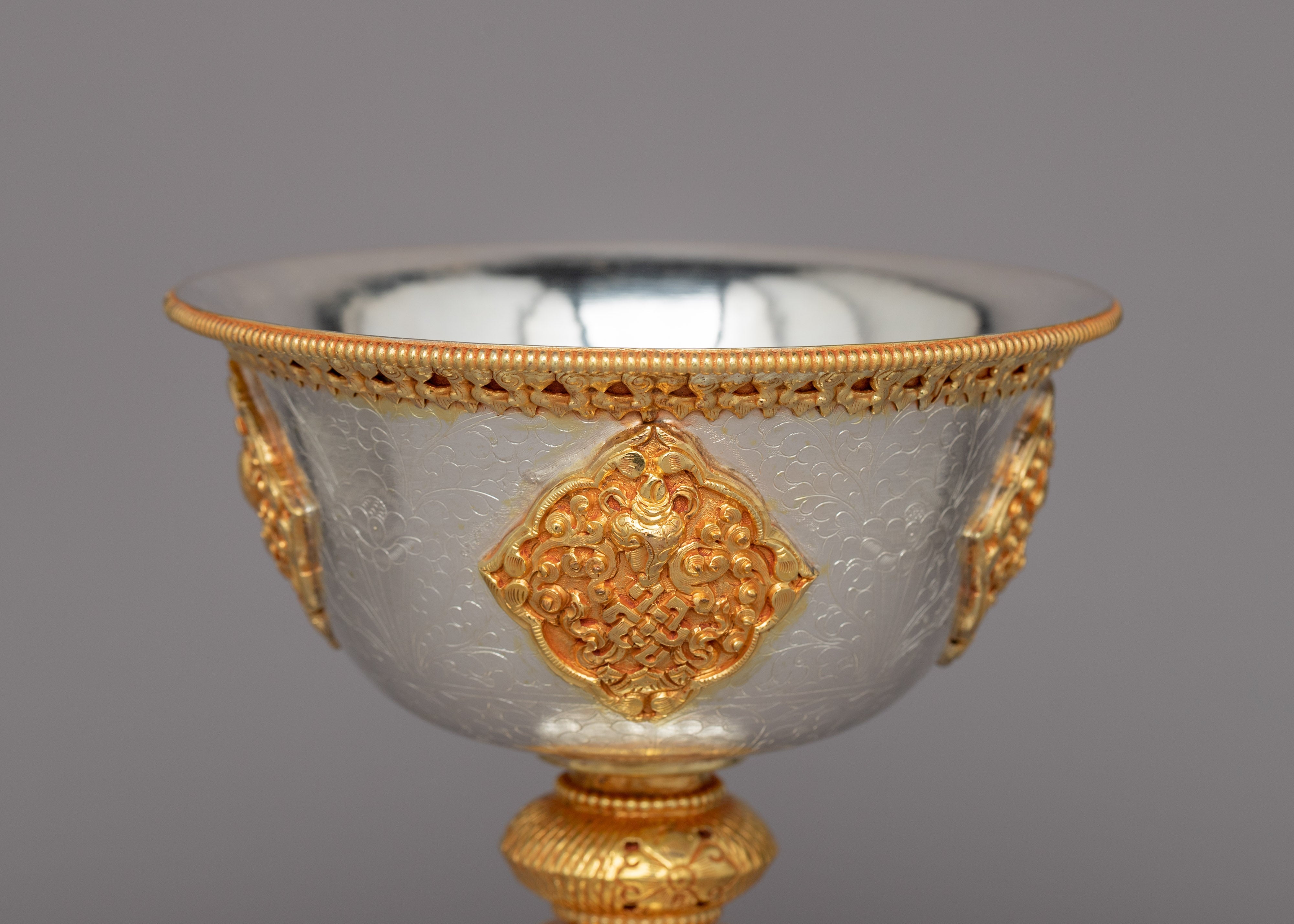 Handcrafted Silver and Gold Plated Butter Lamp Set | Buddhist Prayer Lamp