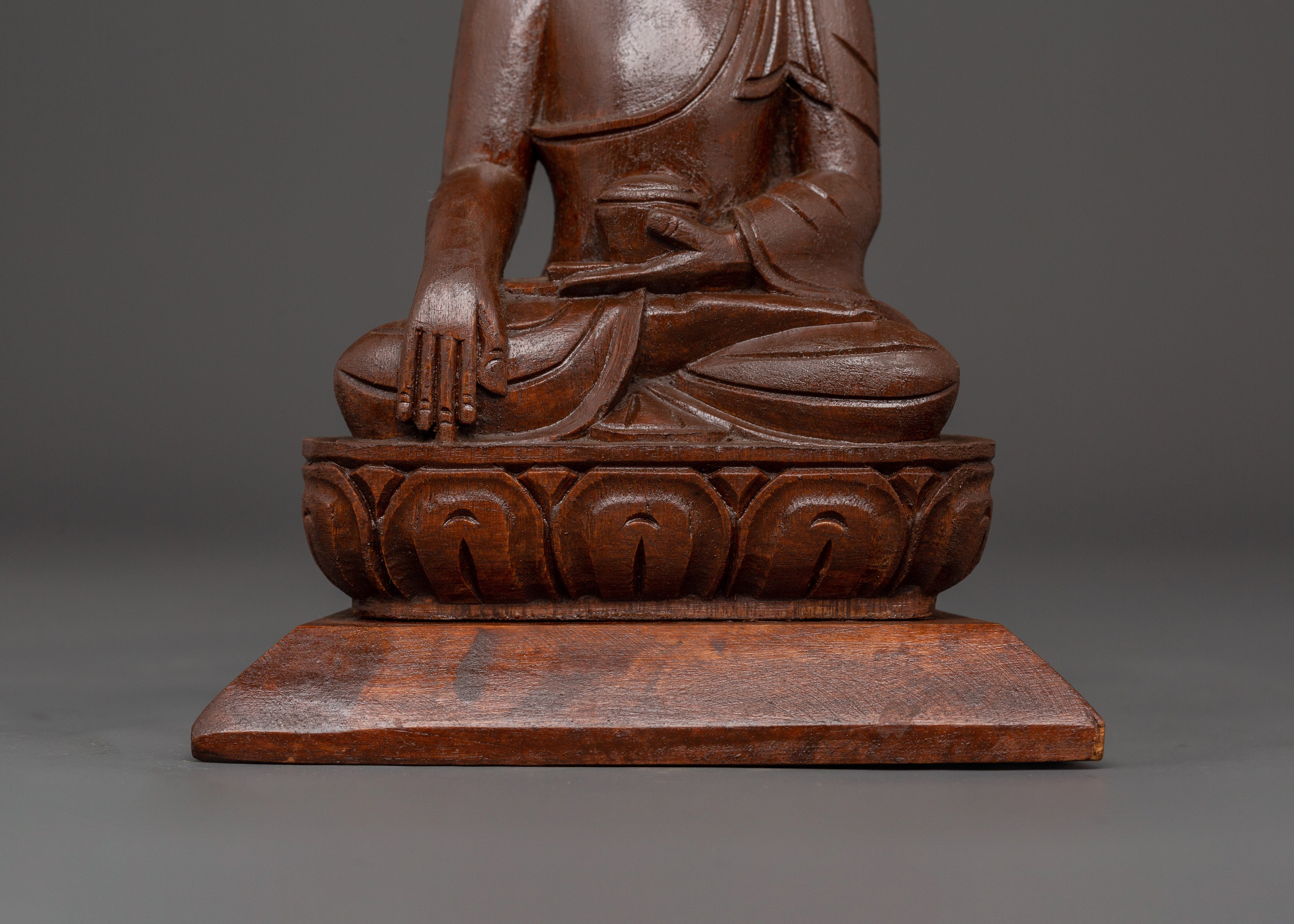 Shakyamuni Buddha Wood Statue | Handcrafted Buddhist Meditation Figurine