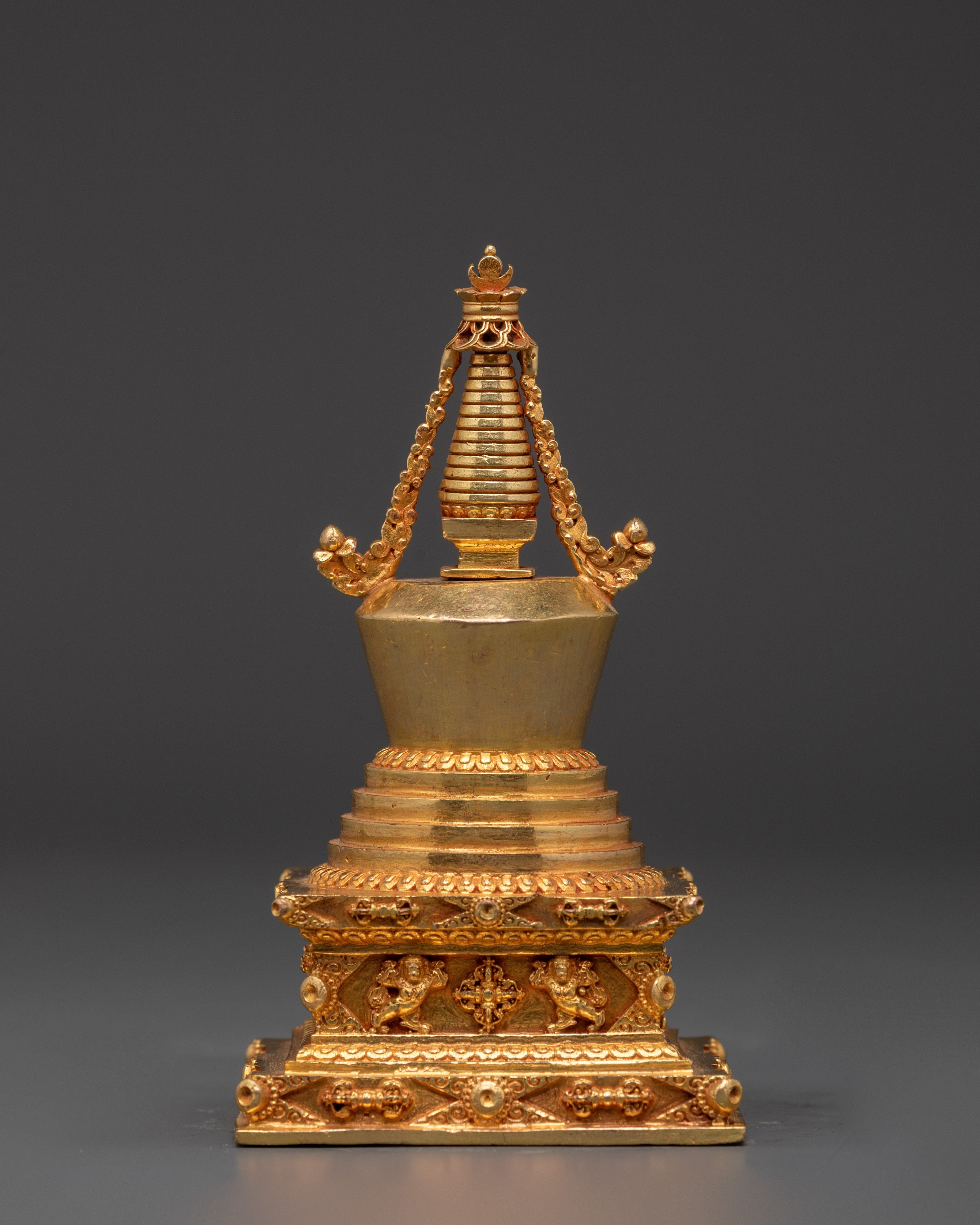 Sacred Copper Buddhist Shrine | Handcrafted Gold Plated Tibetan Decor