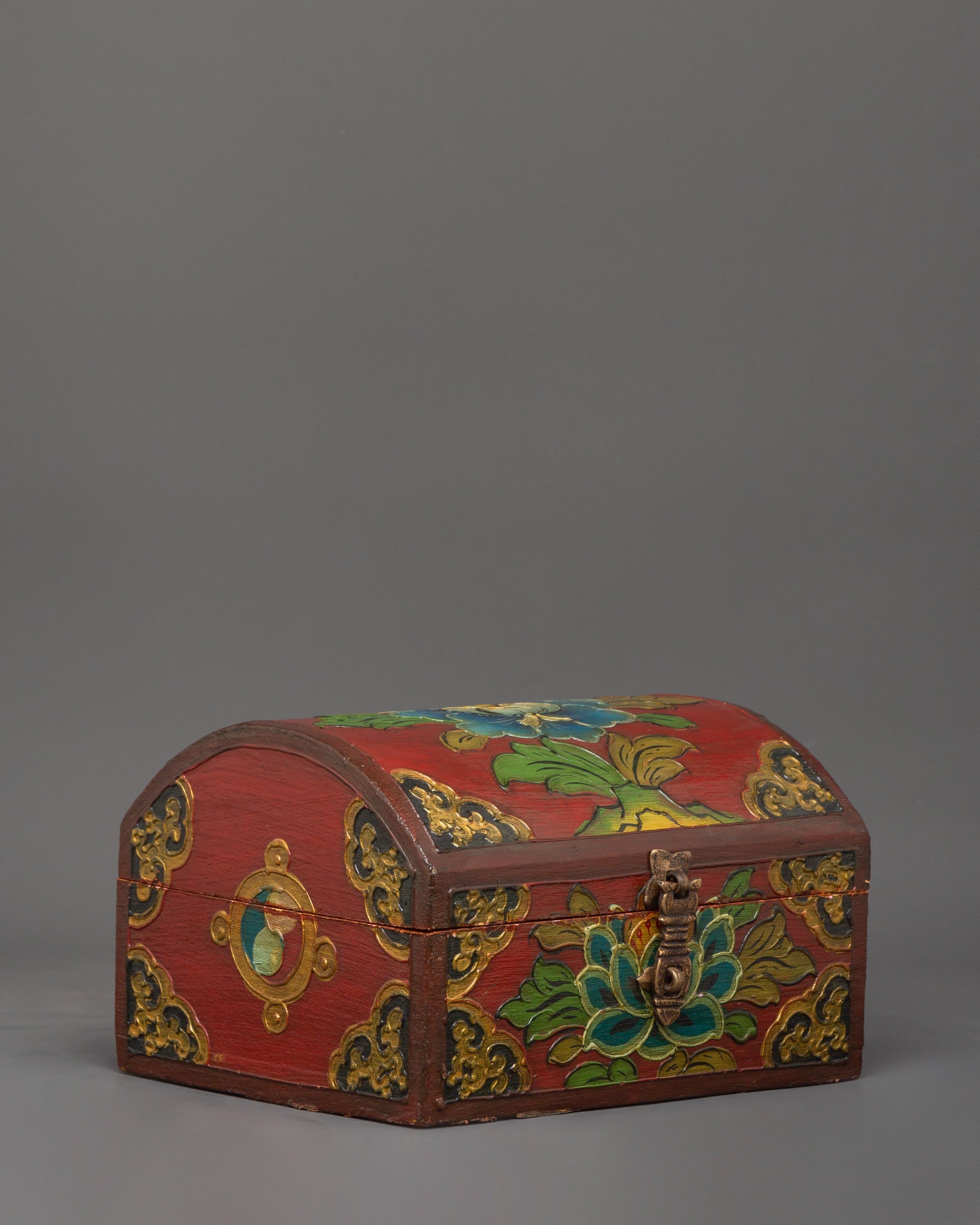 Red Tibetan wooden box | Himalayan Storage Chest