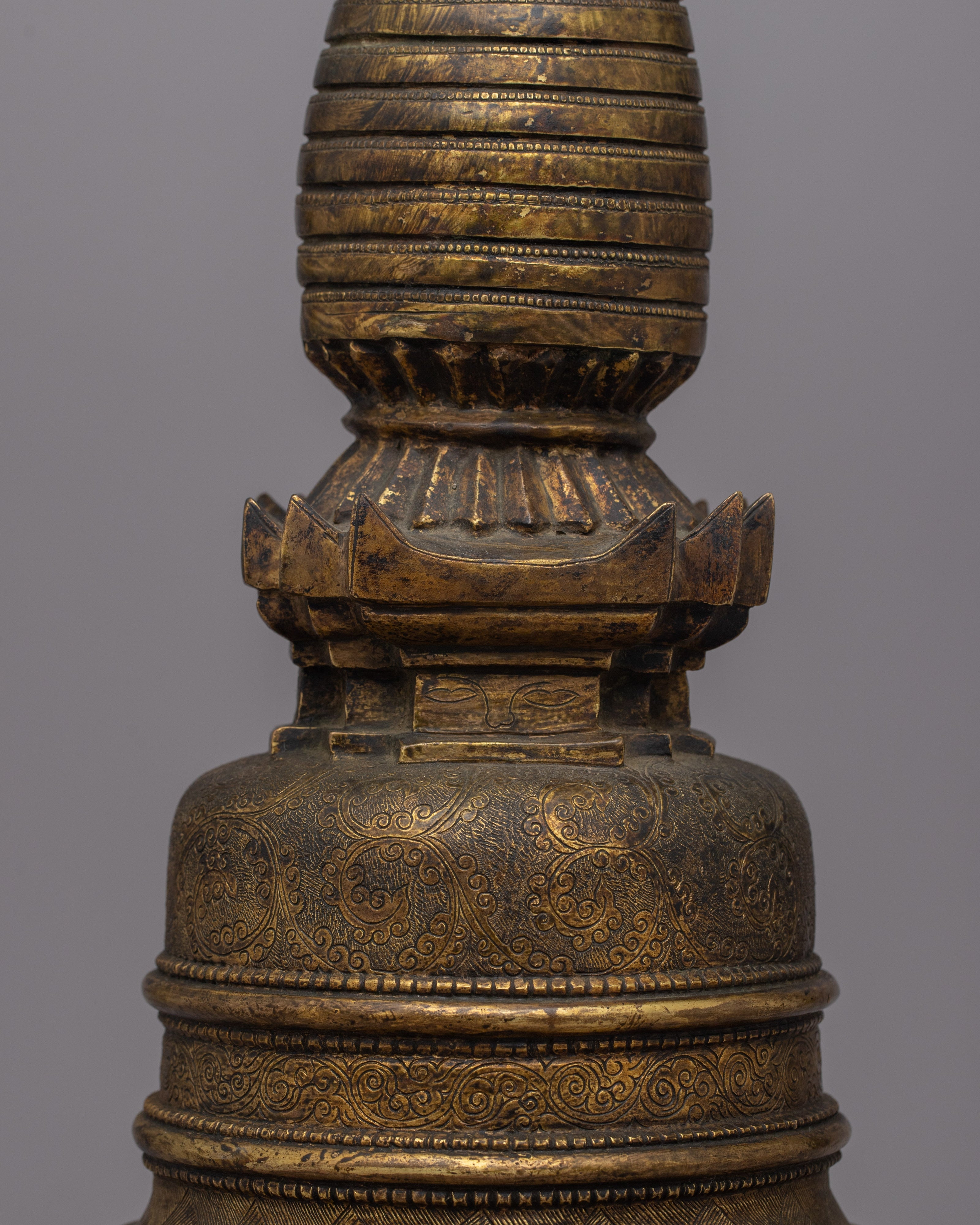 Traditional Copper Tibetan Stupa | Handcrafted Sacred Symbol for Peaceful Decor