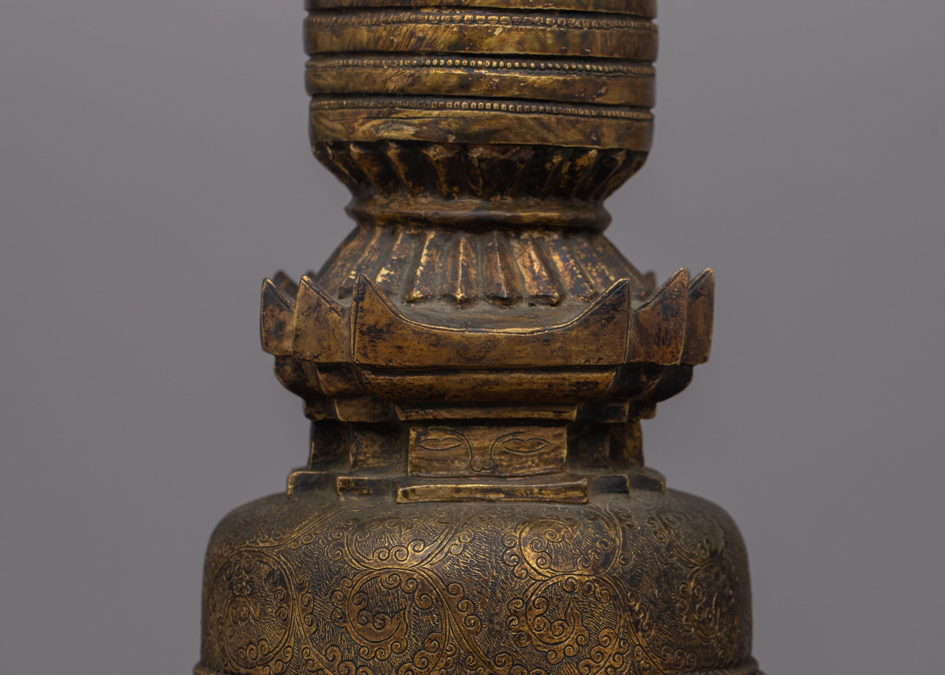 Traditional Copper Tibetan Stupa | Handcrafted Sacred Symbol for Peaceful Decor