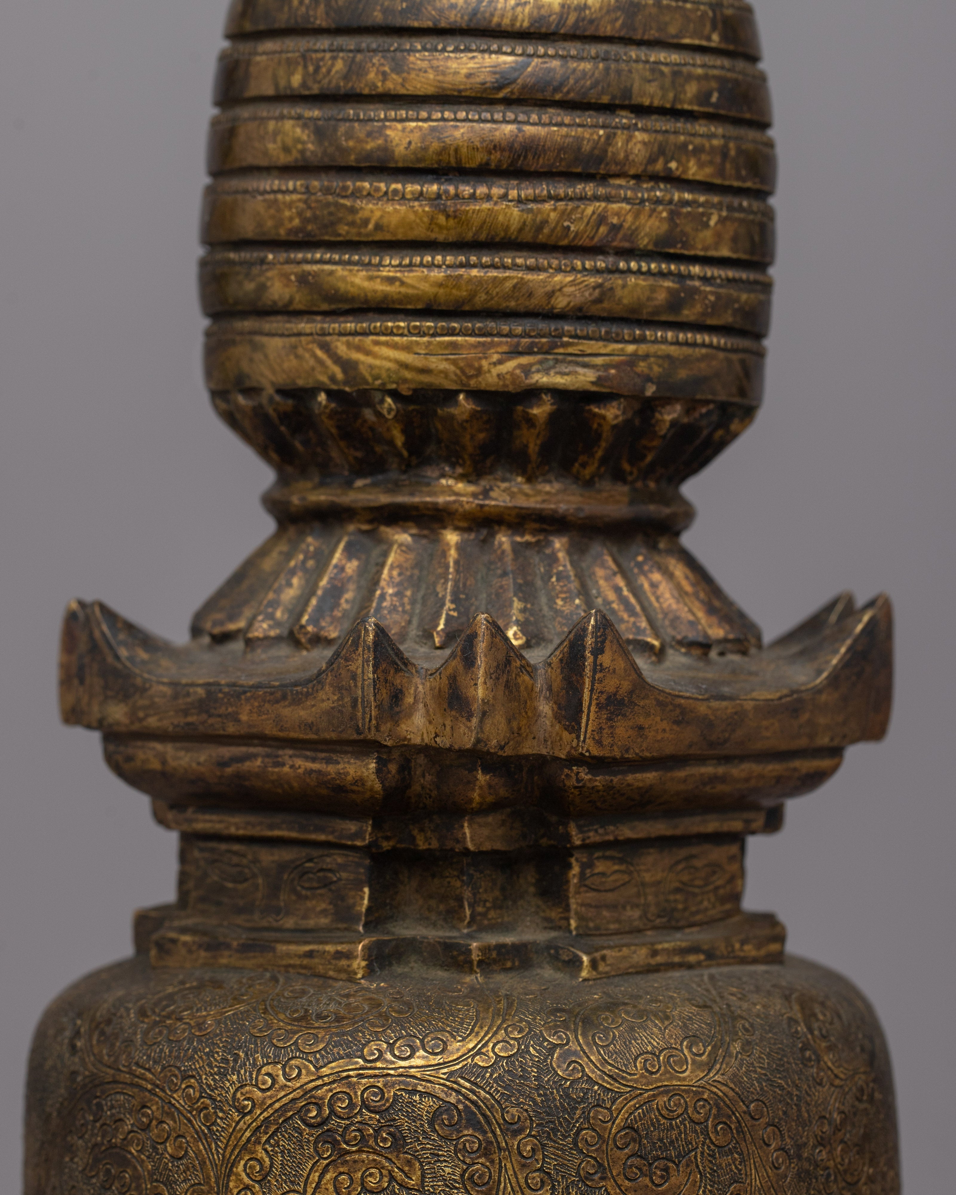 Traditional Copper Tibetan Stupa | Handcrafted Sacred Symbol for Peaceful Decor