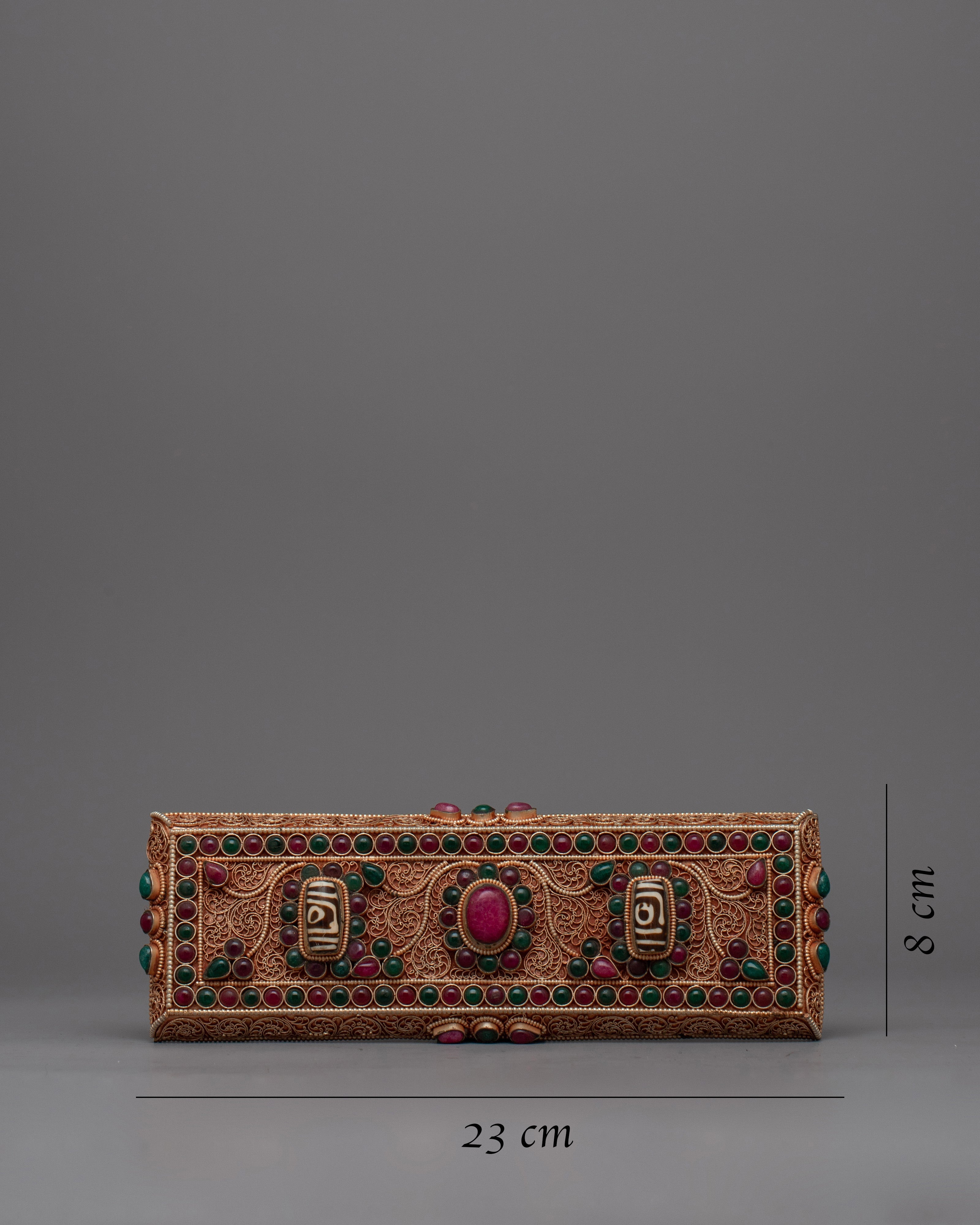 Decorative Tibetan Prayer Book | Elegant Spiritual Text with Copper and Gem Inlays