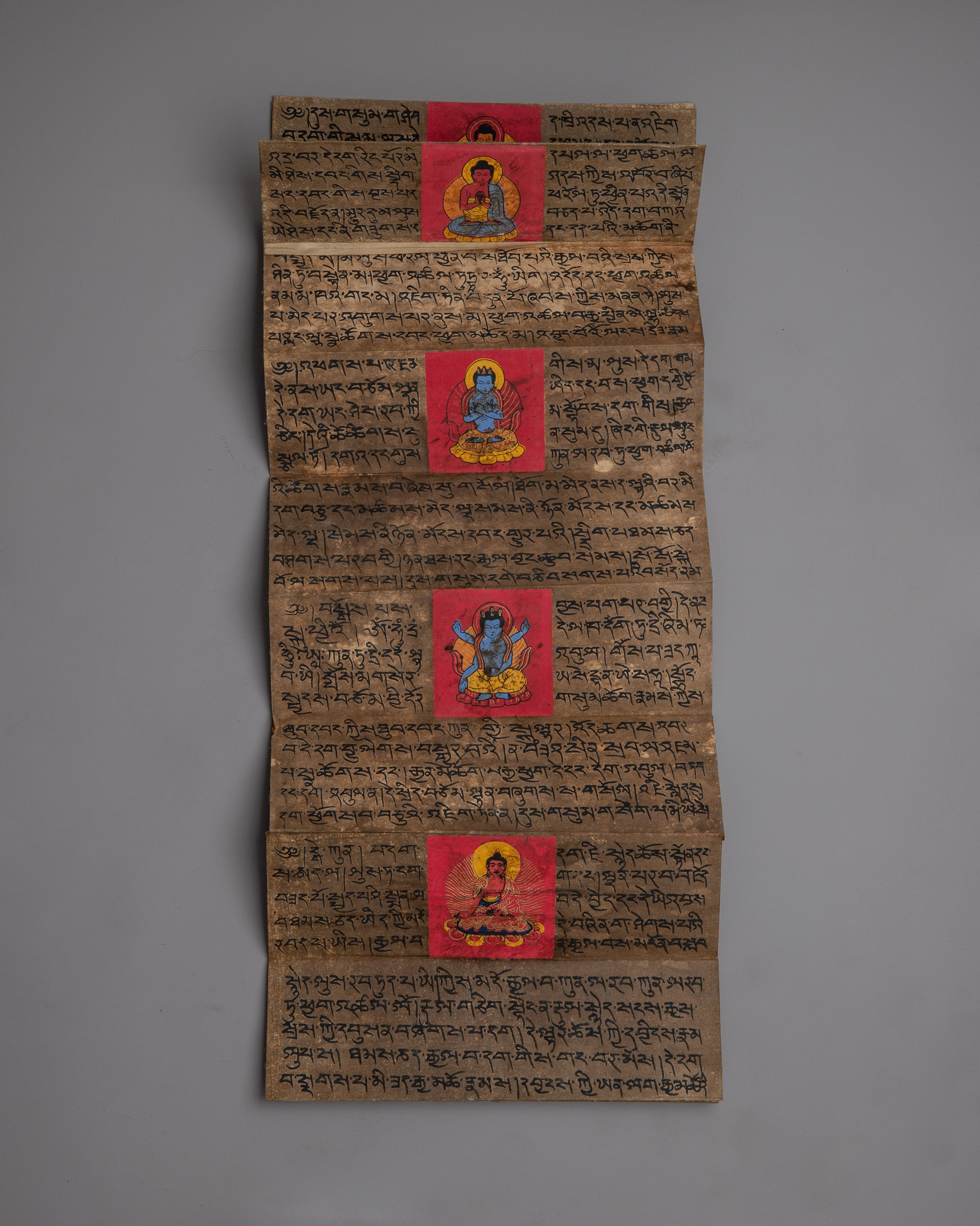 Decorative Tibetan Prayer Book | Elegant Spiritual Text with Copper and Gem Inlays