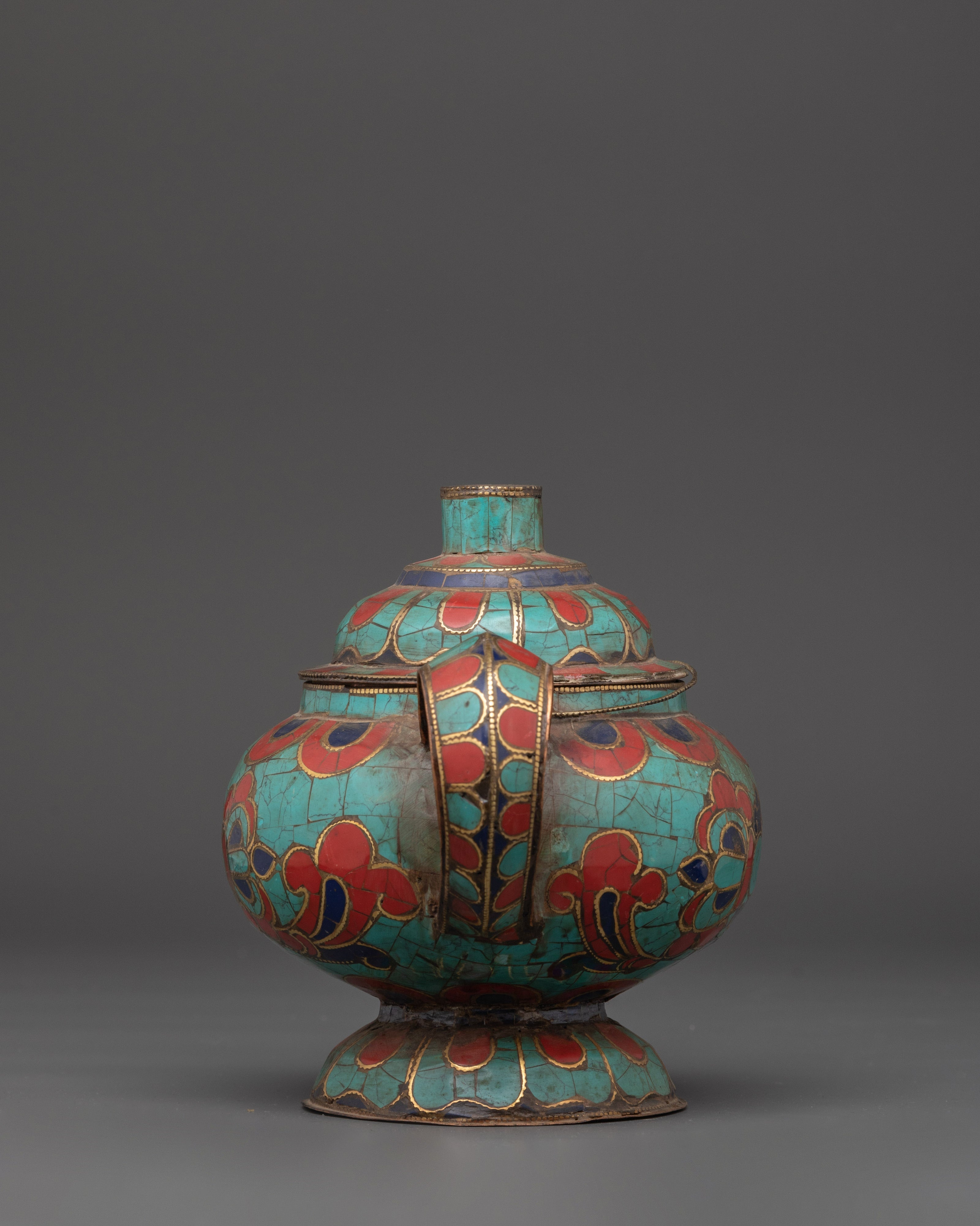 Tibetan Teapot With Gemstones | Traditional Tea Pot for Tea Ceremonies