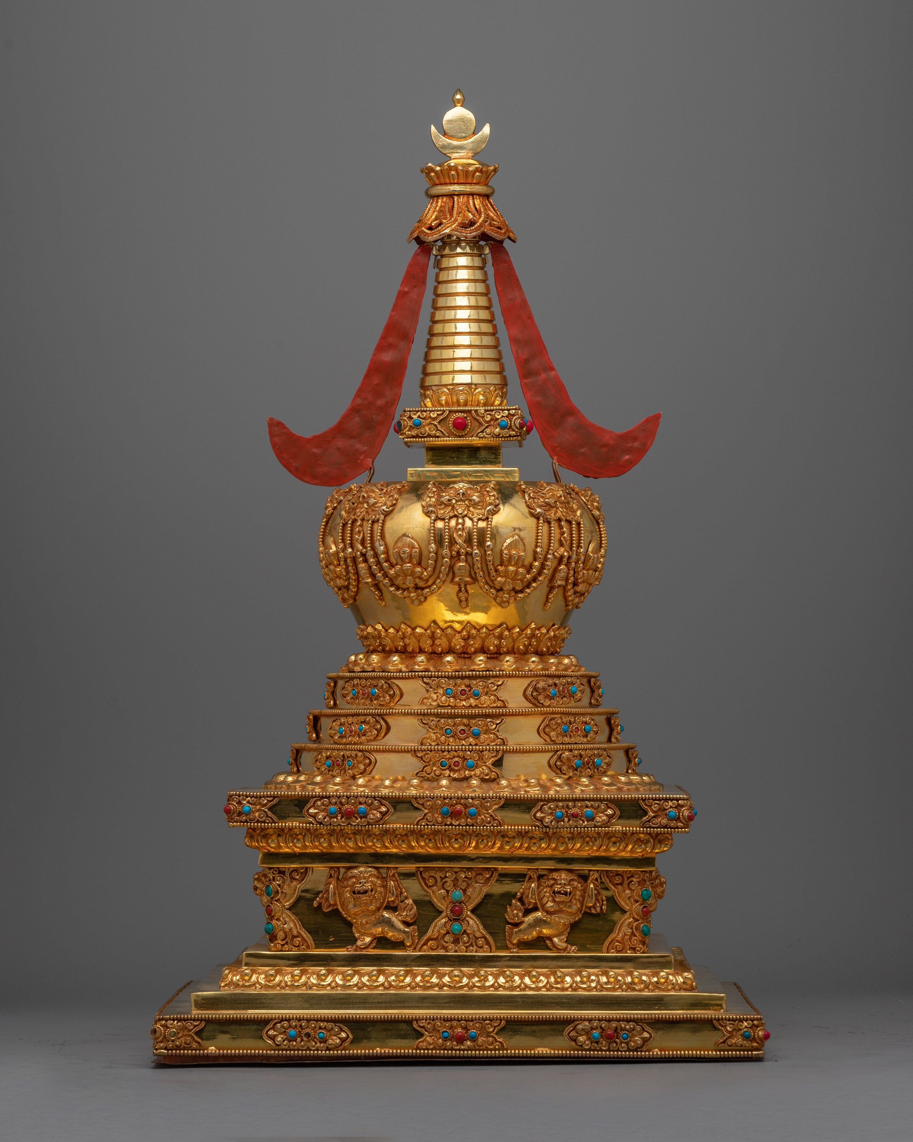 Meditation Stupa a Symbol of Spiritual Aspiration and Peace | Gold Plated Tibetan Chorten