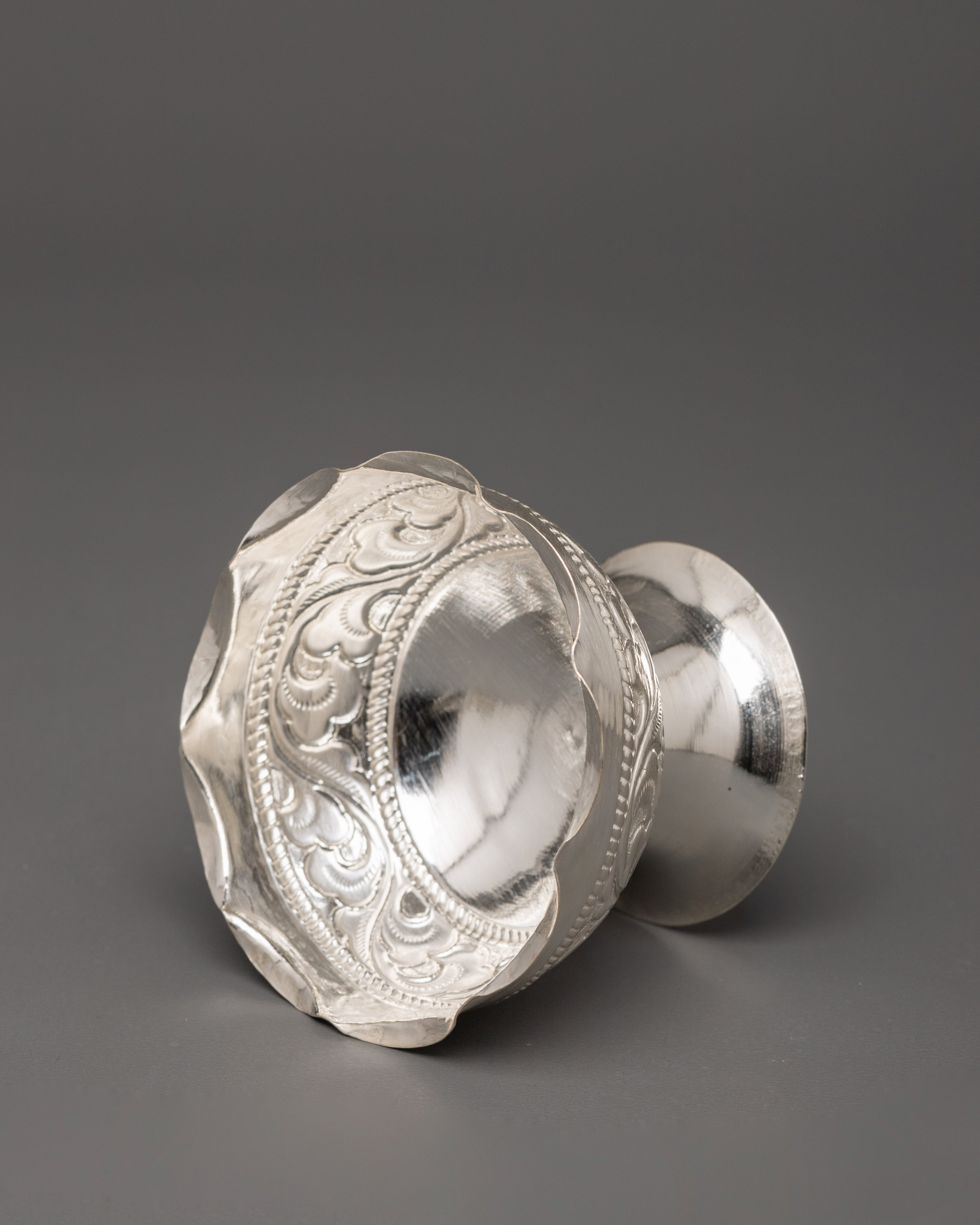 Pure Silver Offering Bowl Set for Ritual Ceremonies | Handcrafted Bowl Set Sacred Buddhist Decor