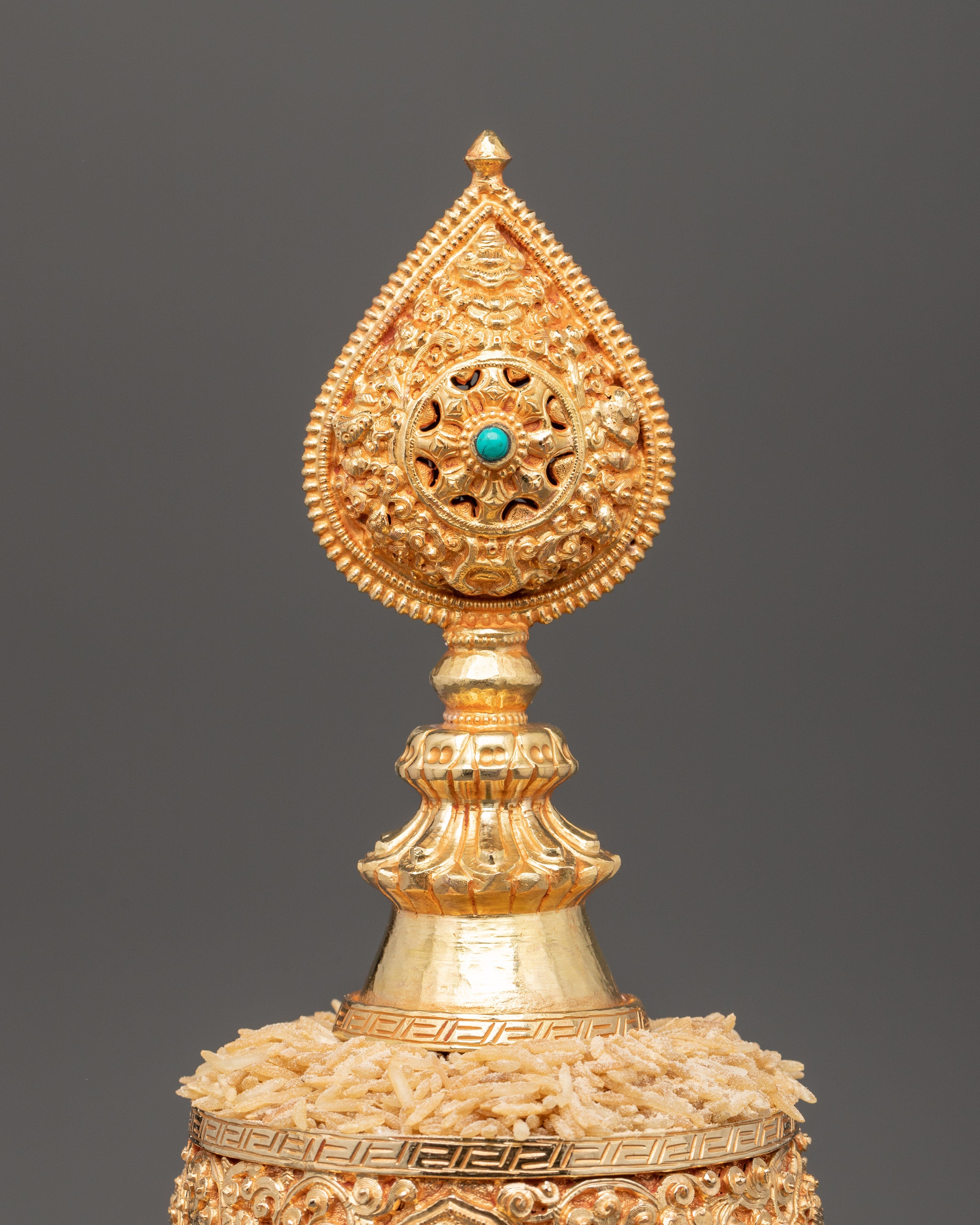 Gold Plated Tibetan Mandala Offering Set with Turquoise Stone | Spiritual Offering