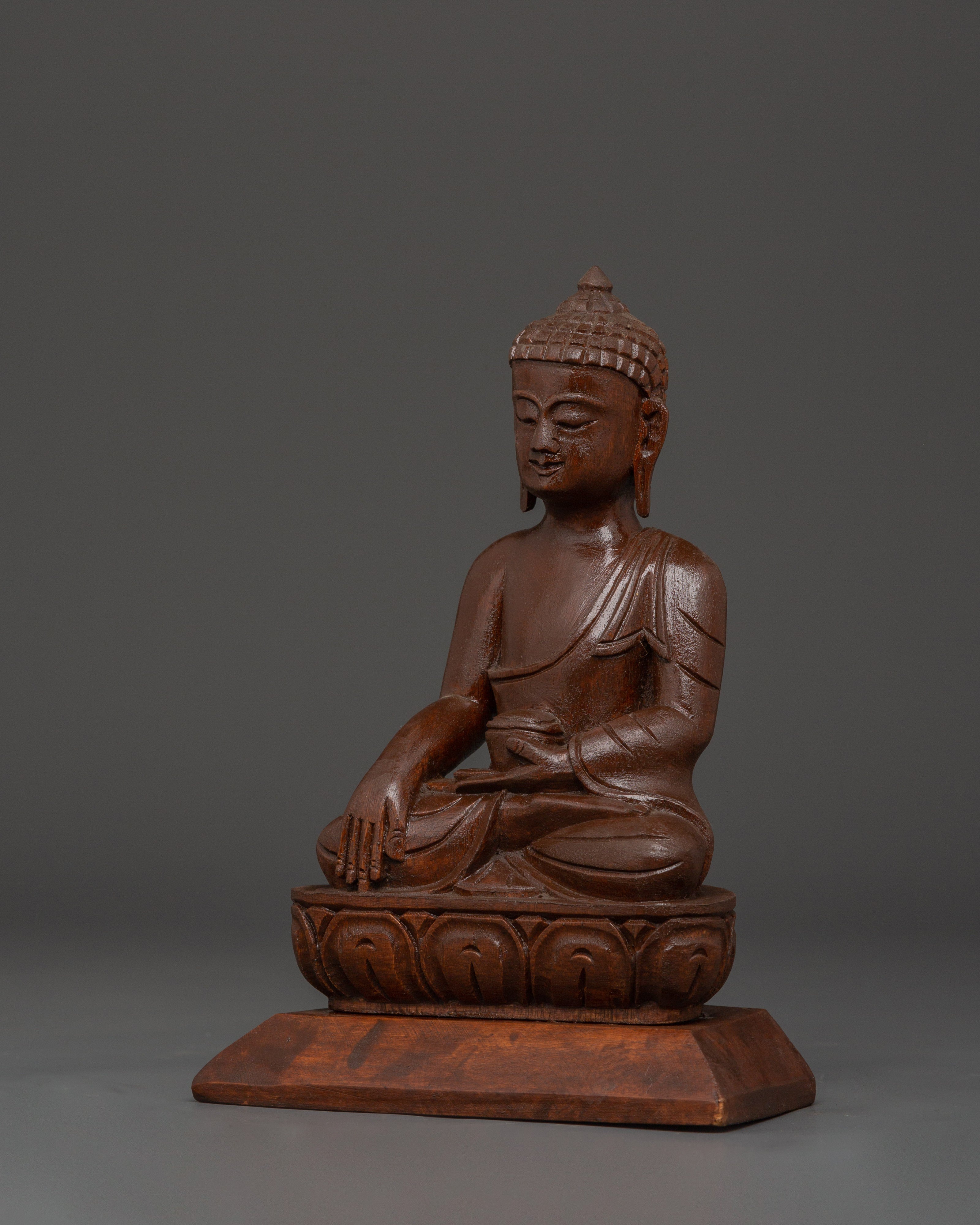 Shakyamuni Buddha Wood Statue | Handcrafted Buddhist Meditation Figurine