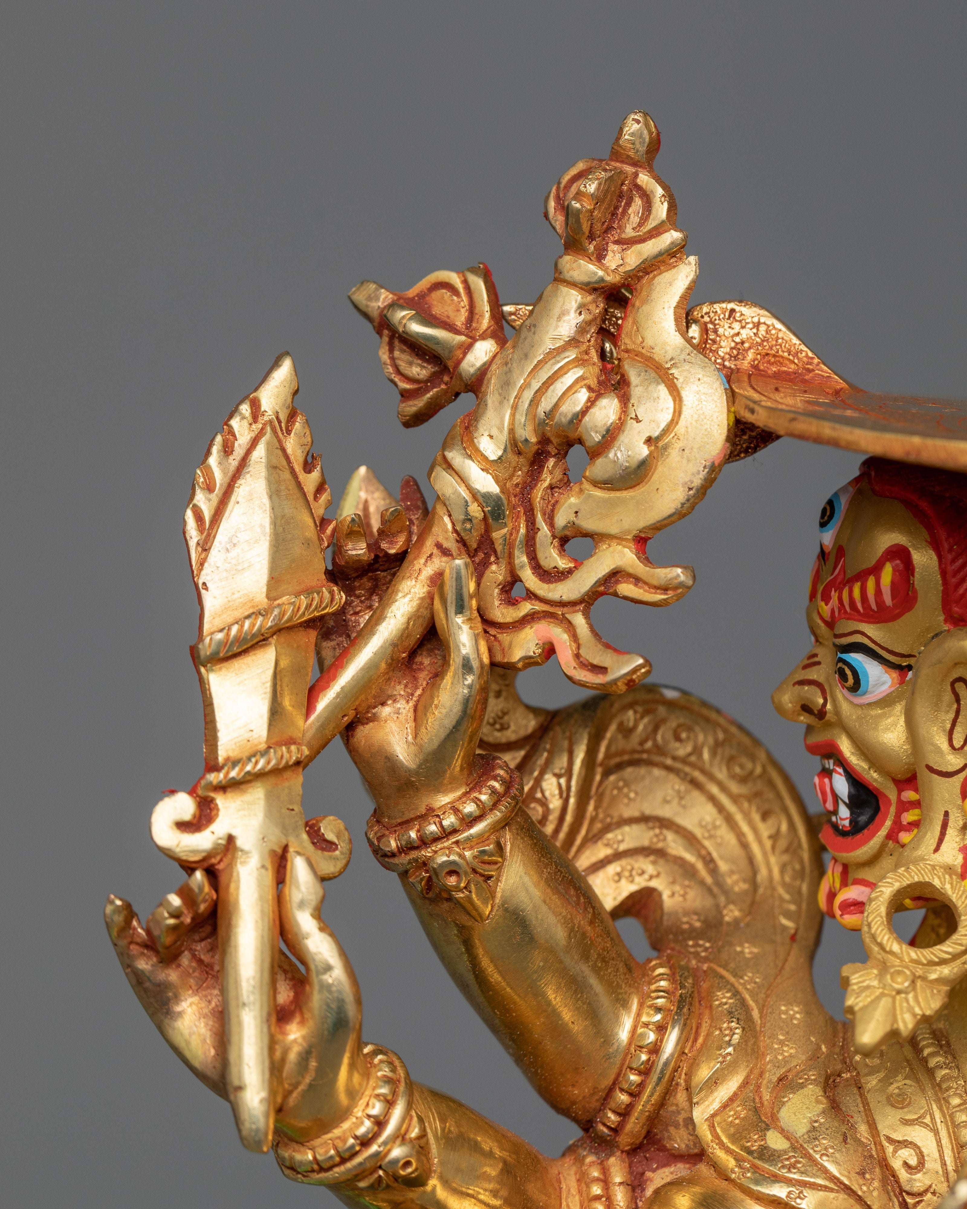 Pehar Gyalpo Statue | Guardian Deity in 24K Gold Gilded Splendor