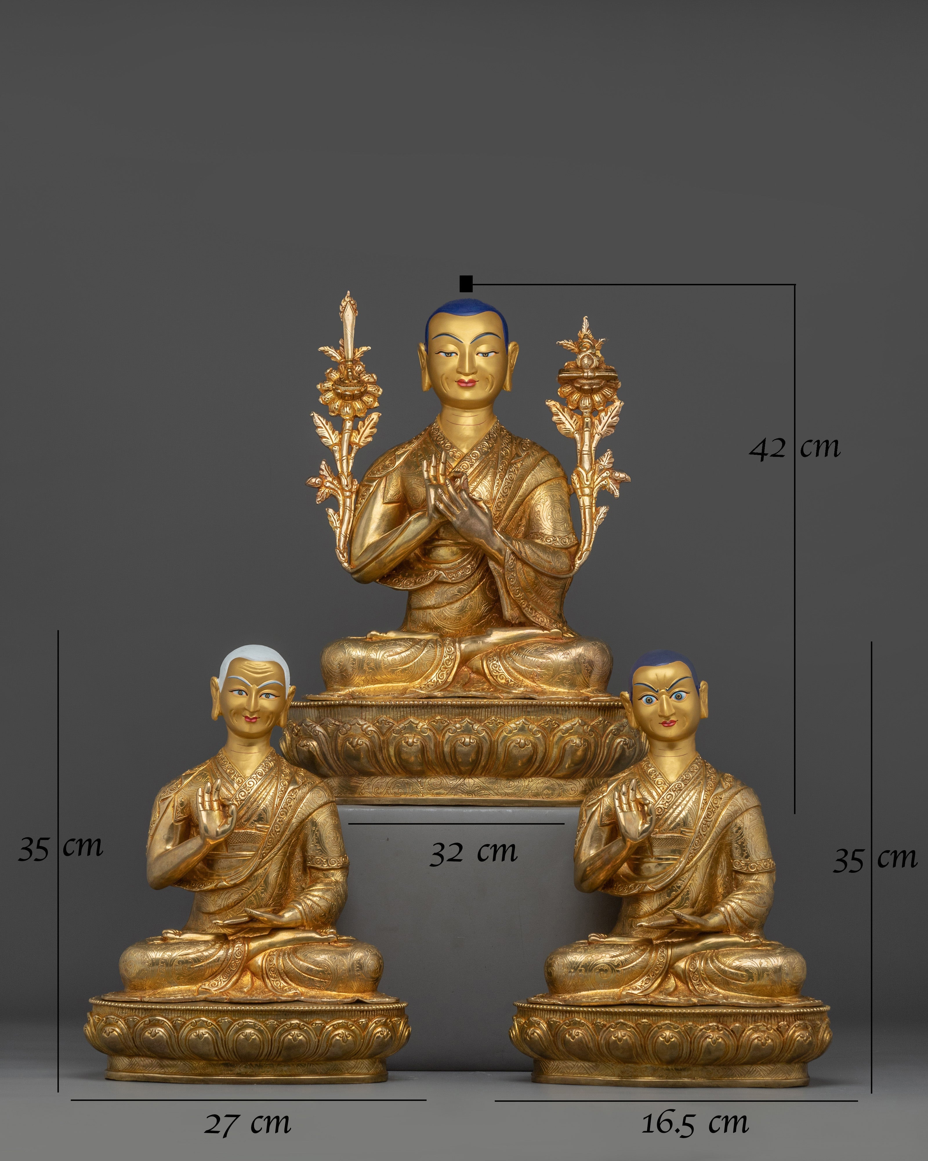 24k Gold Gilded Tsongkhapa Set | Tibetan Religious Guru Lobsang Drakpa