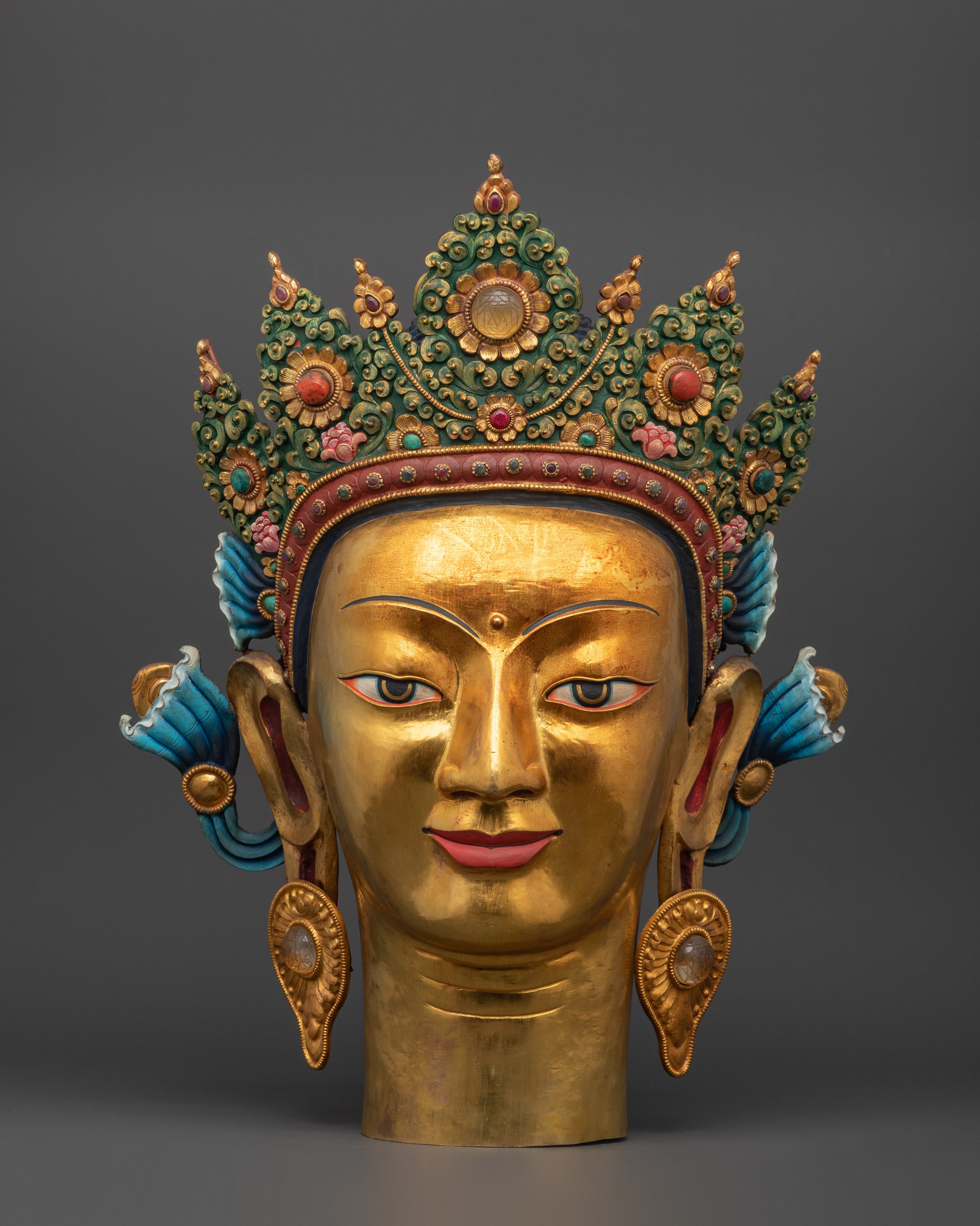 Gold-Plated Crowned Buddha Head
