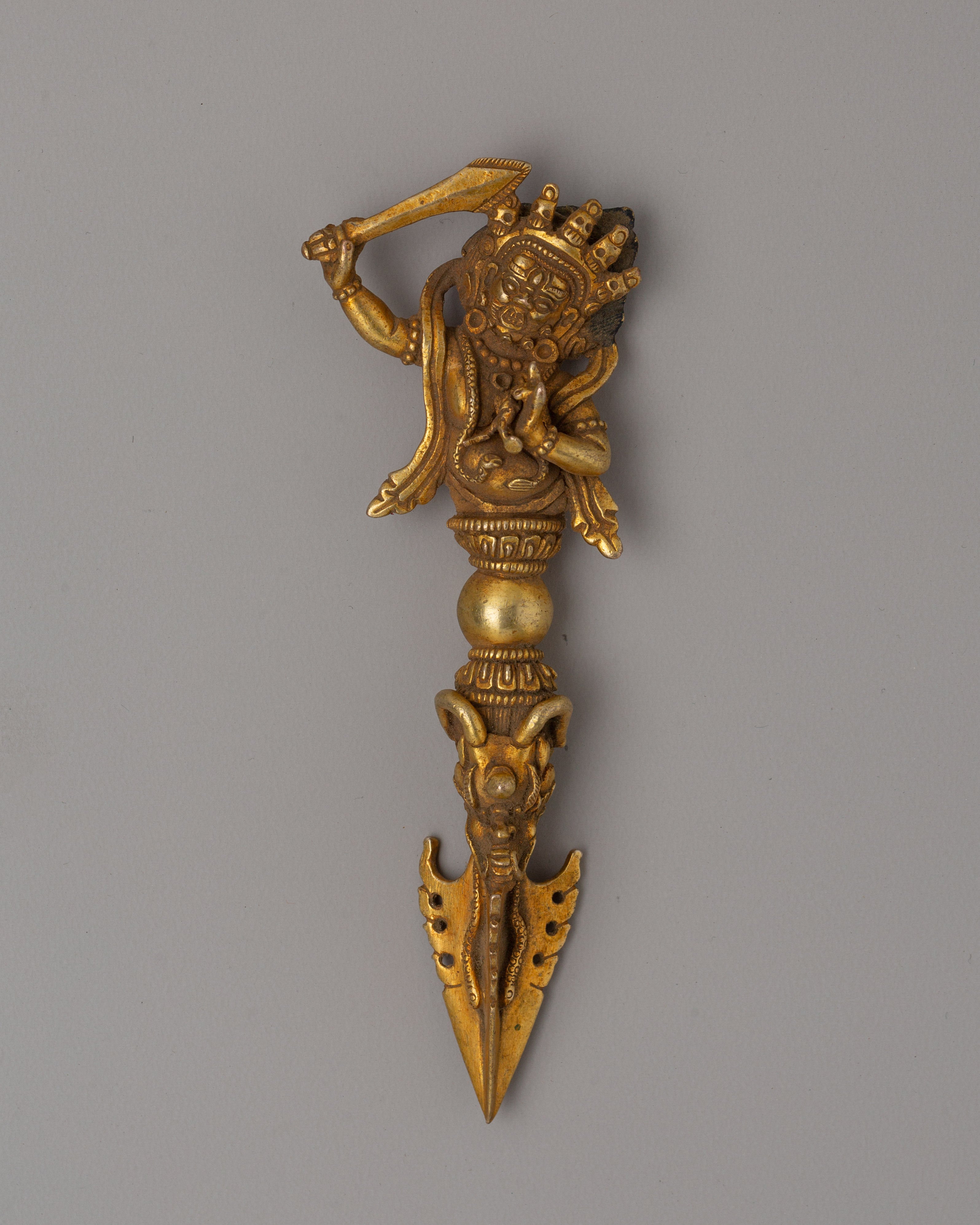 Gold-Plated Tibetan Phurba Ritual Dagger Vajrakila