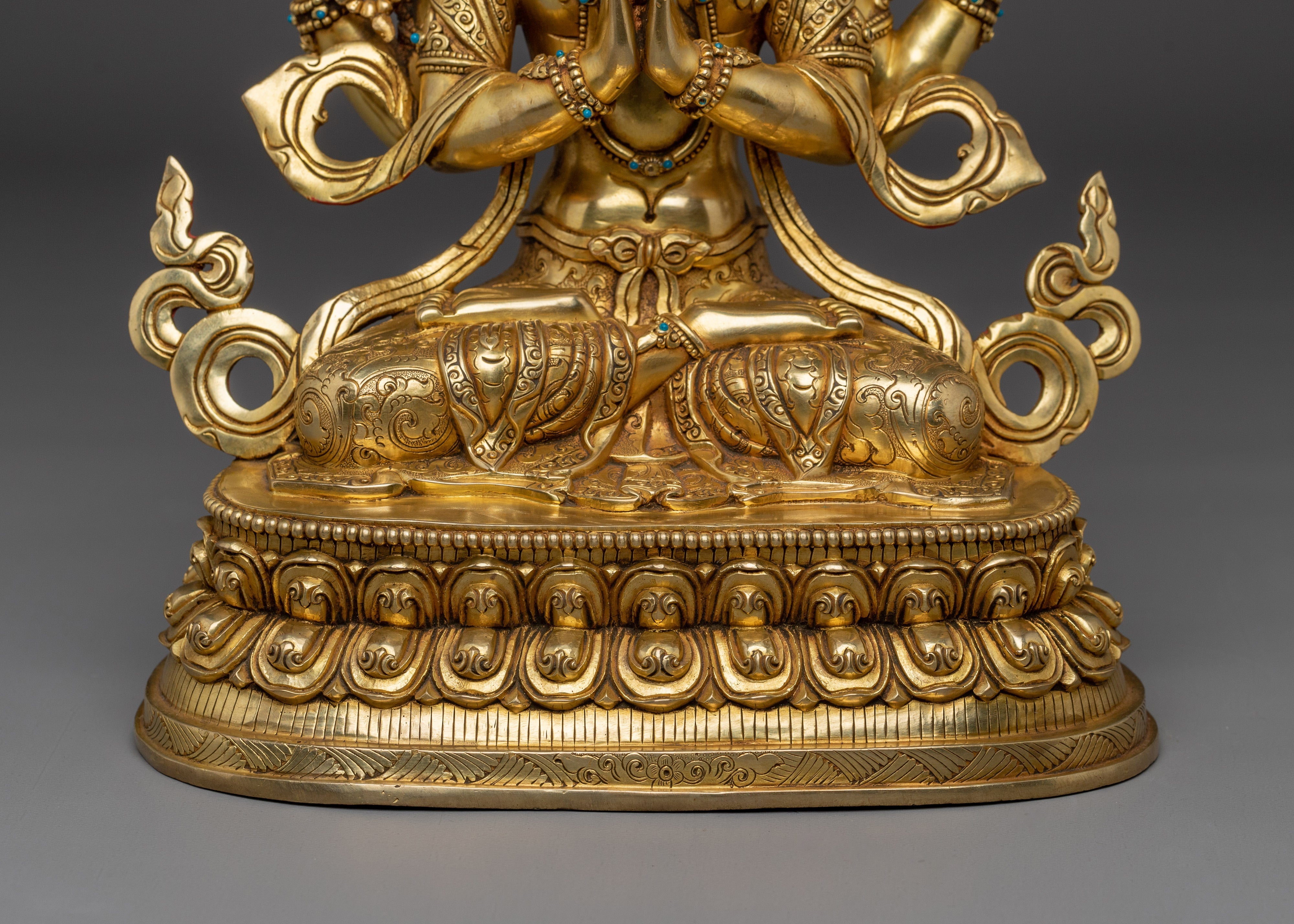 Gold Gilded Chenrezig Statue with Copper Body | Tibetan Bodhisattva of Compassion