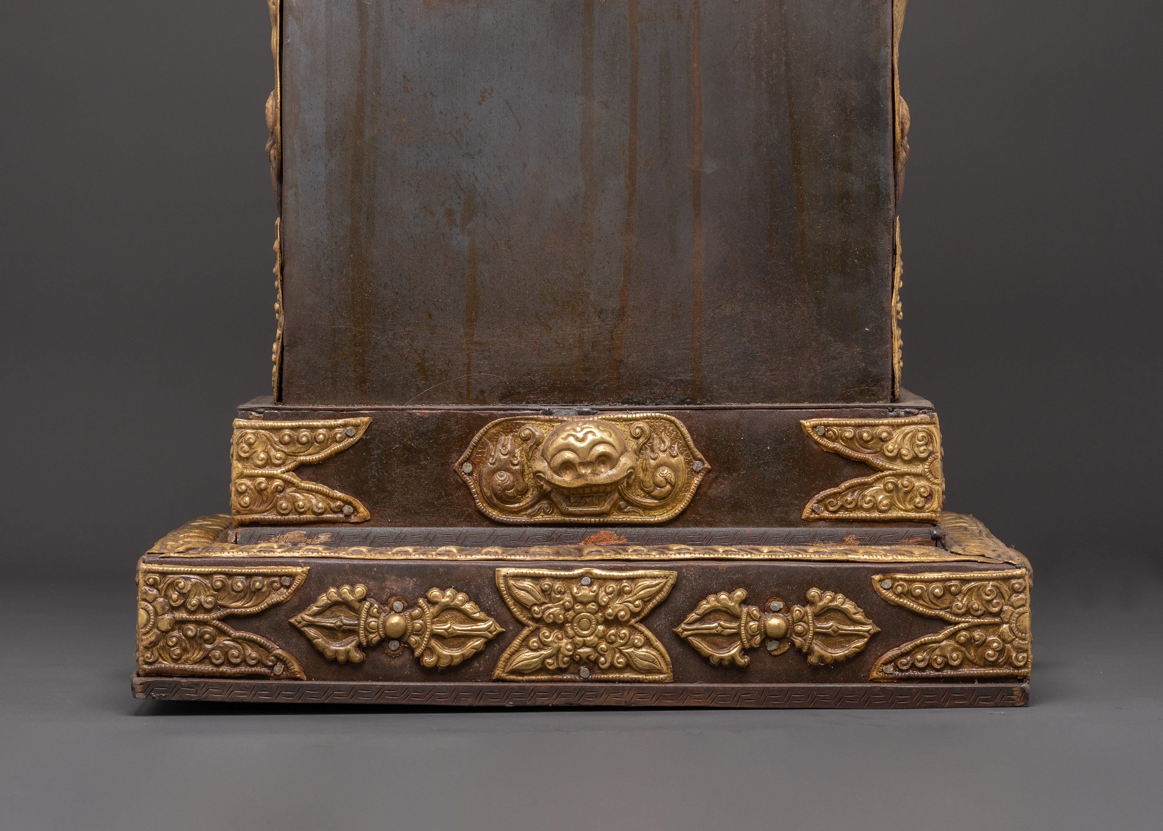 Large Chitipati Carved Ghau Box | Iron and Brass Tibetan Shrine Box