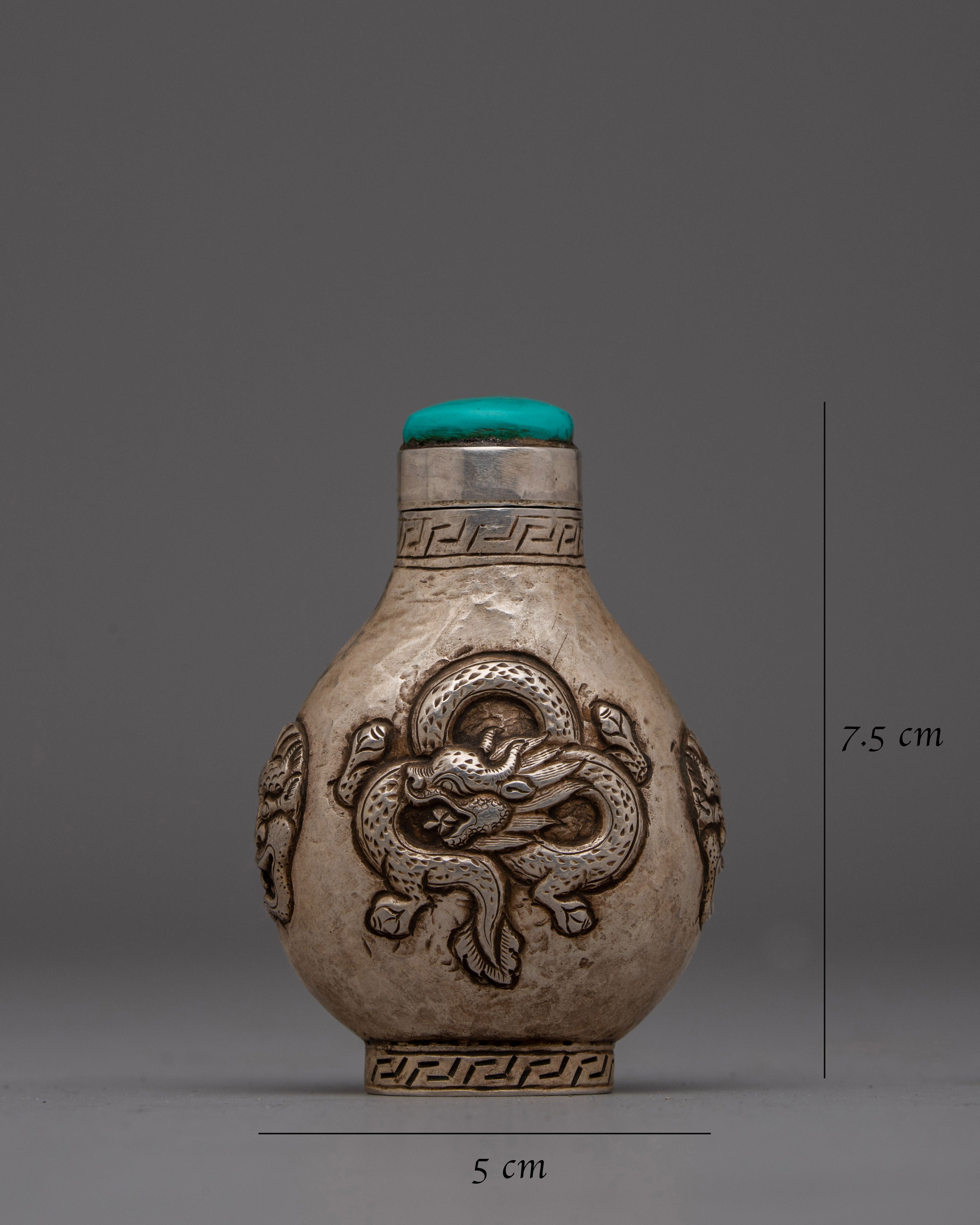 Tibetan Snuff Bottle Silver With Turquoise Top | Silver Body and Turquoise Top for Elegant Display