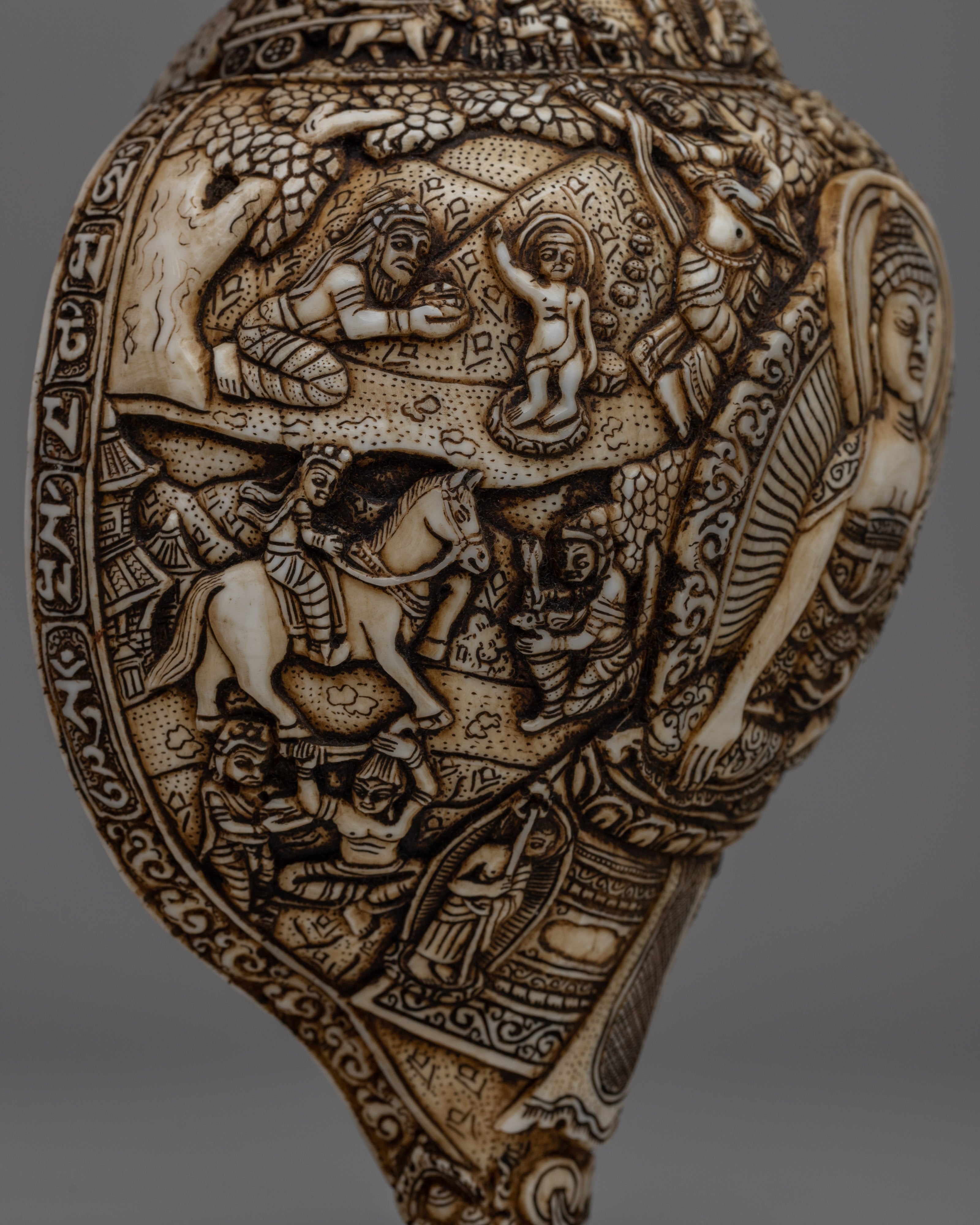 Divine Hand-Carved Conch Shell | Handcrafted Shankh for Rituals and Meditation