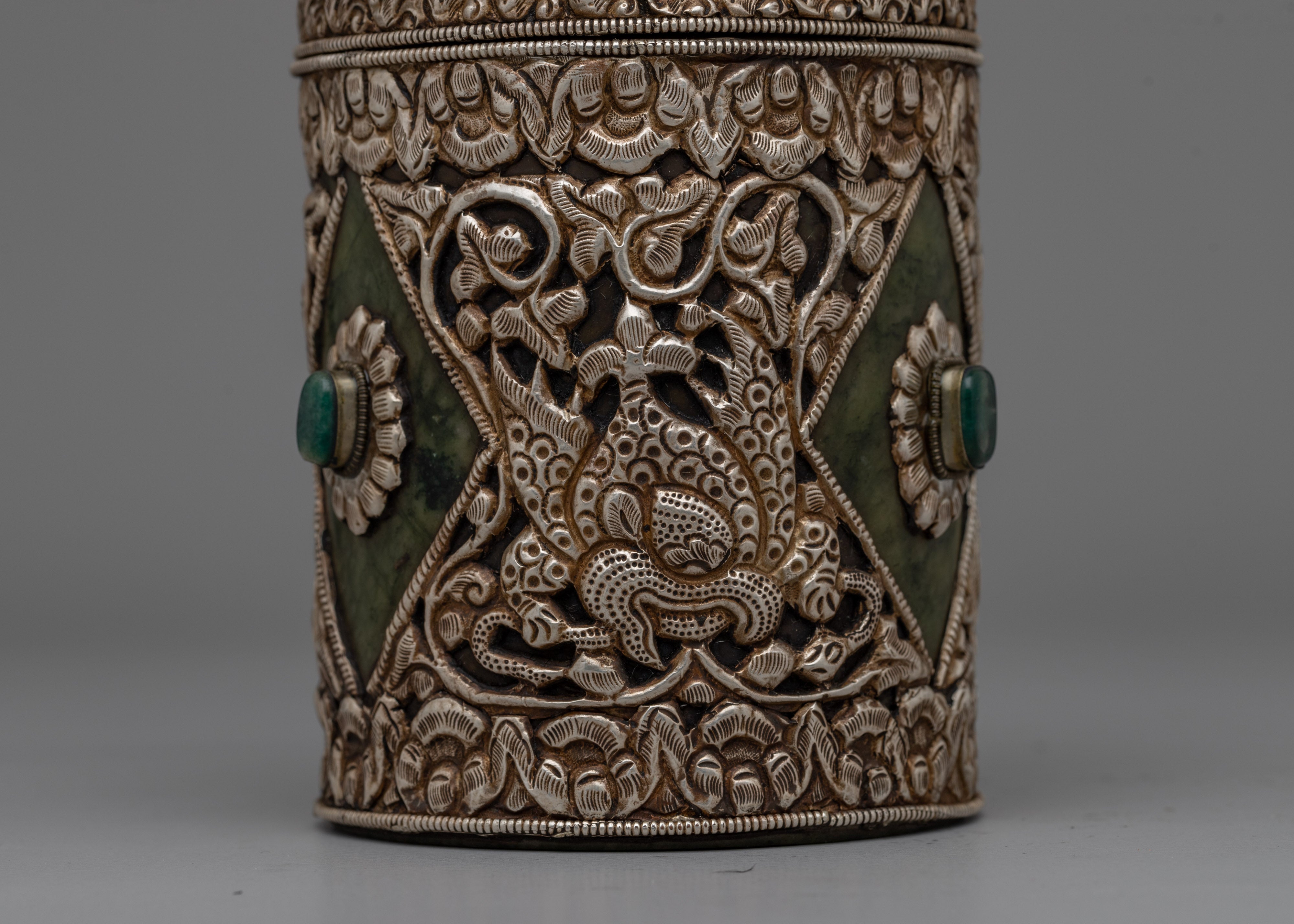 Tibetan Circular Box Decorated | Ideal for Spiritual Use or as a Unique Decorative Piece
