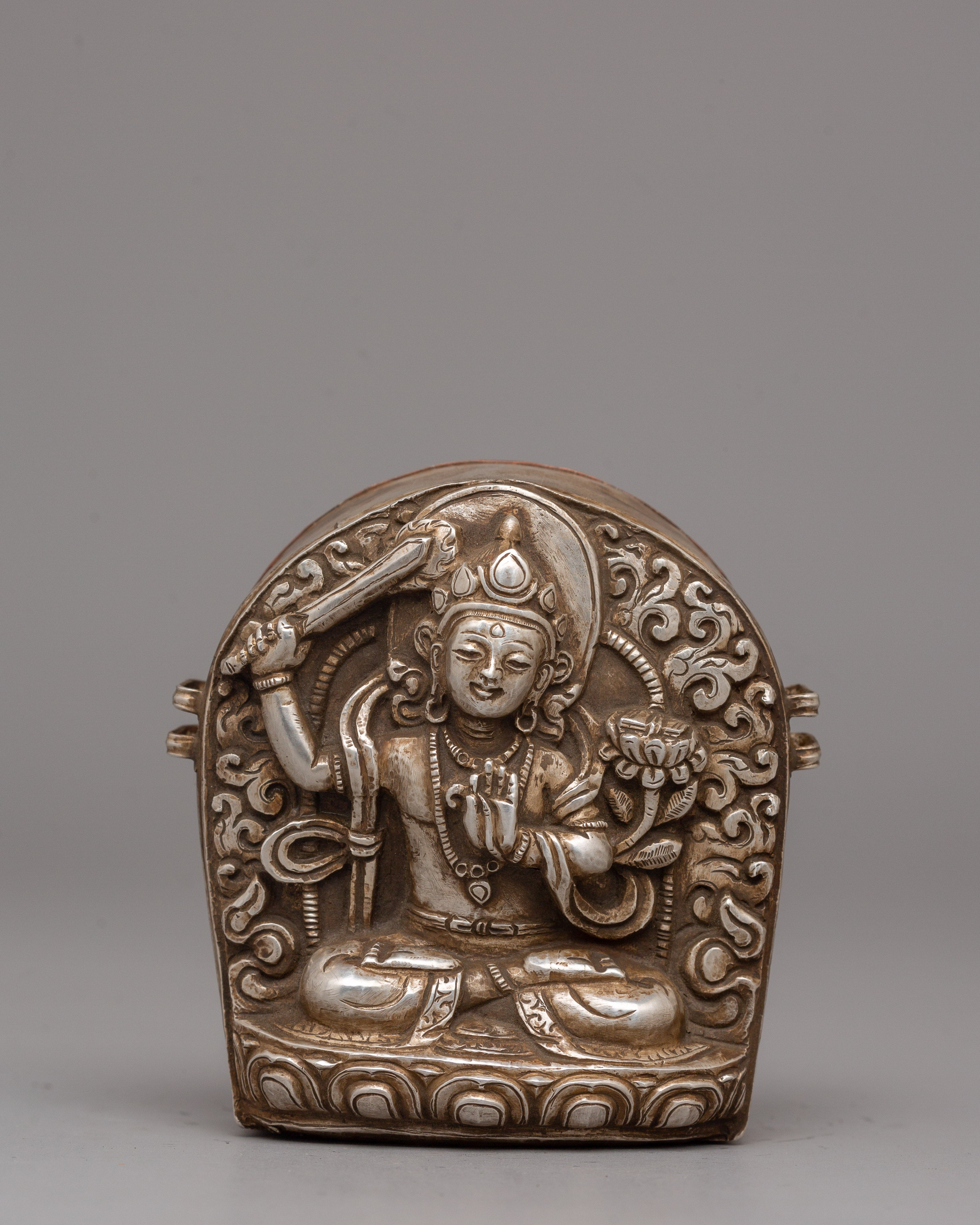 Manjushri Buddha Ghau Box in Silver