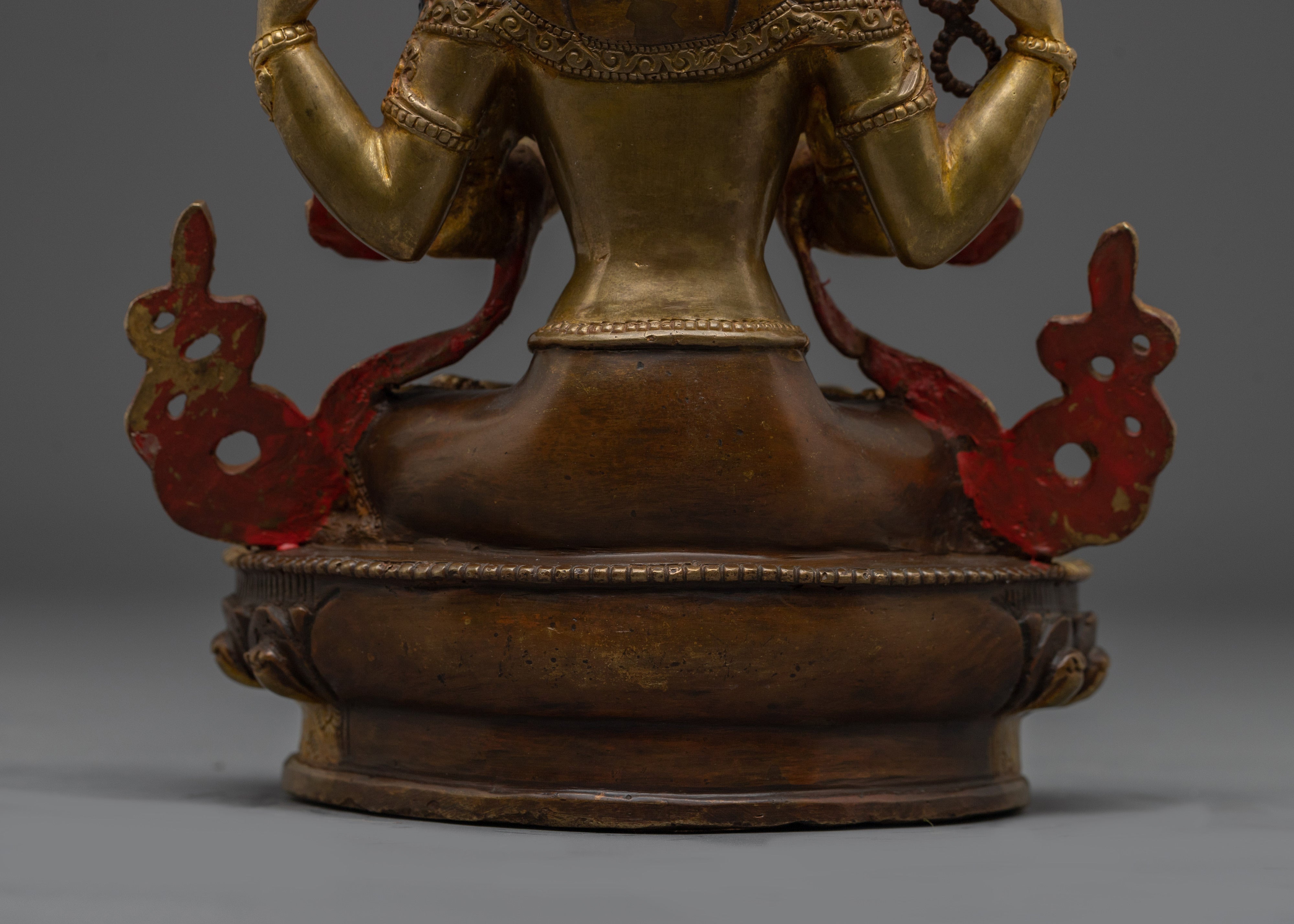 Four-Armed Chenrezig Deity in Copper | Buddhist Statue for Compassion