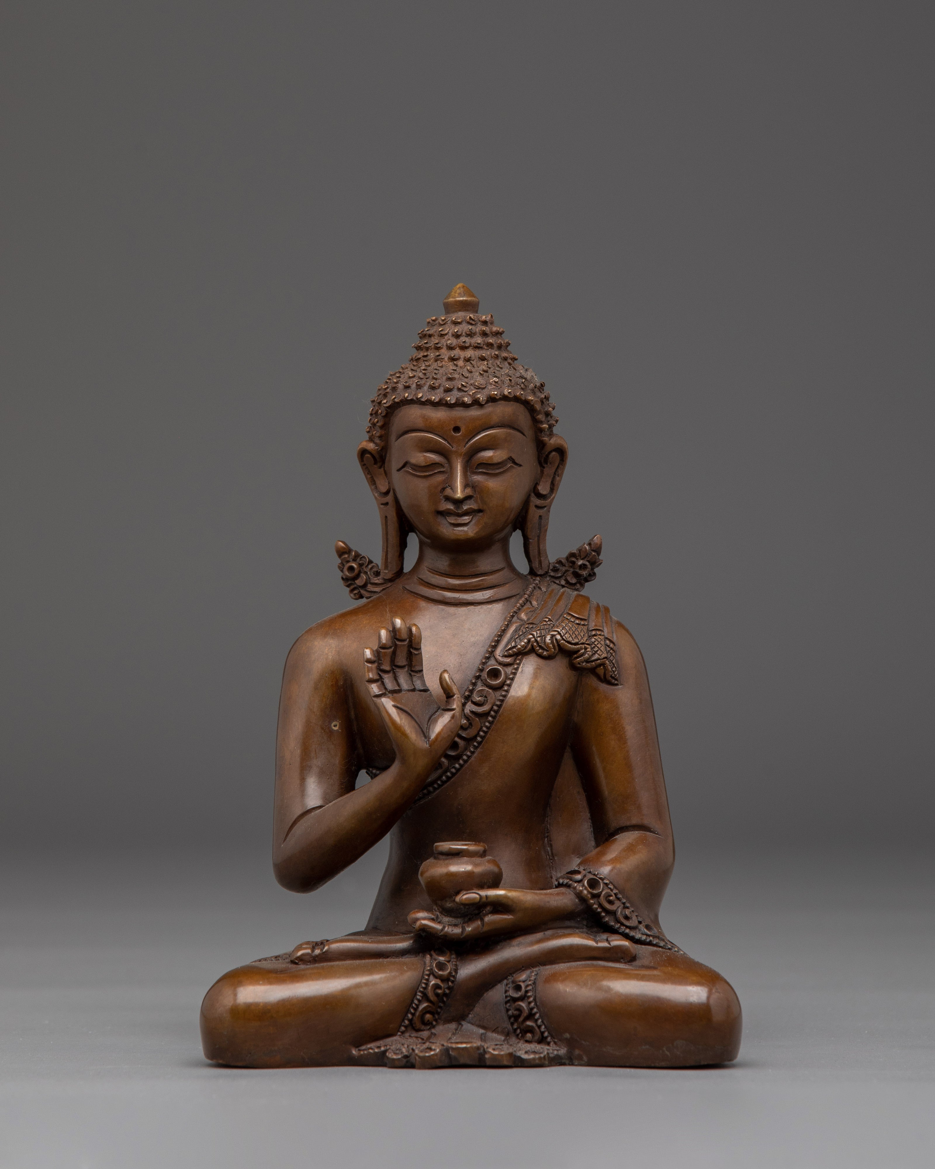 Amogasiddhi Buddha Statue in Oxidized Copper