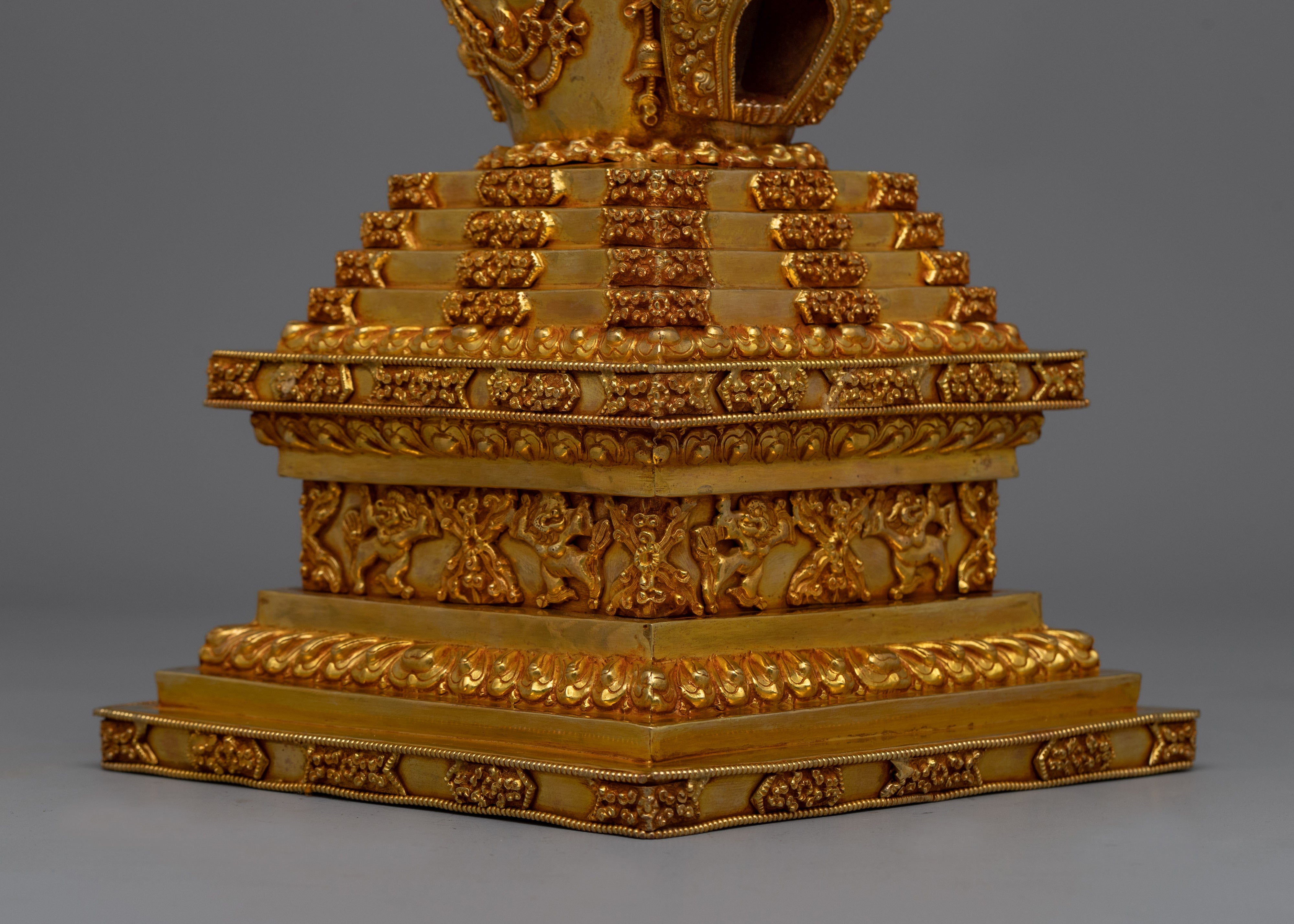 Golden Copper Buddhist Stupa | Traditional Buddhist Figurines