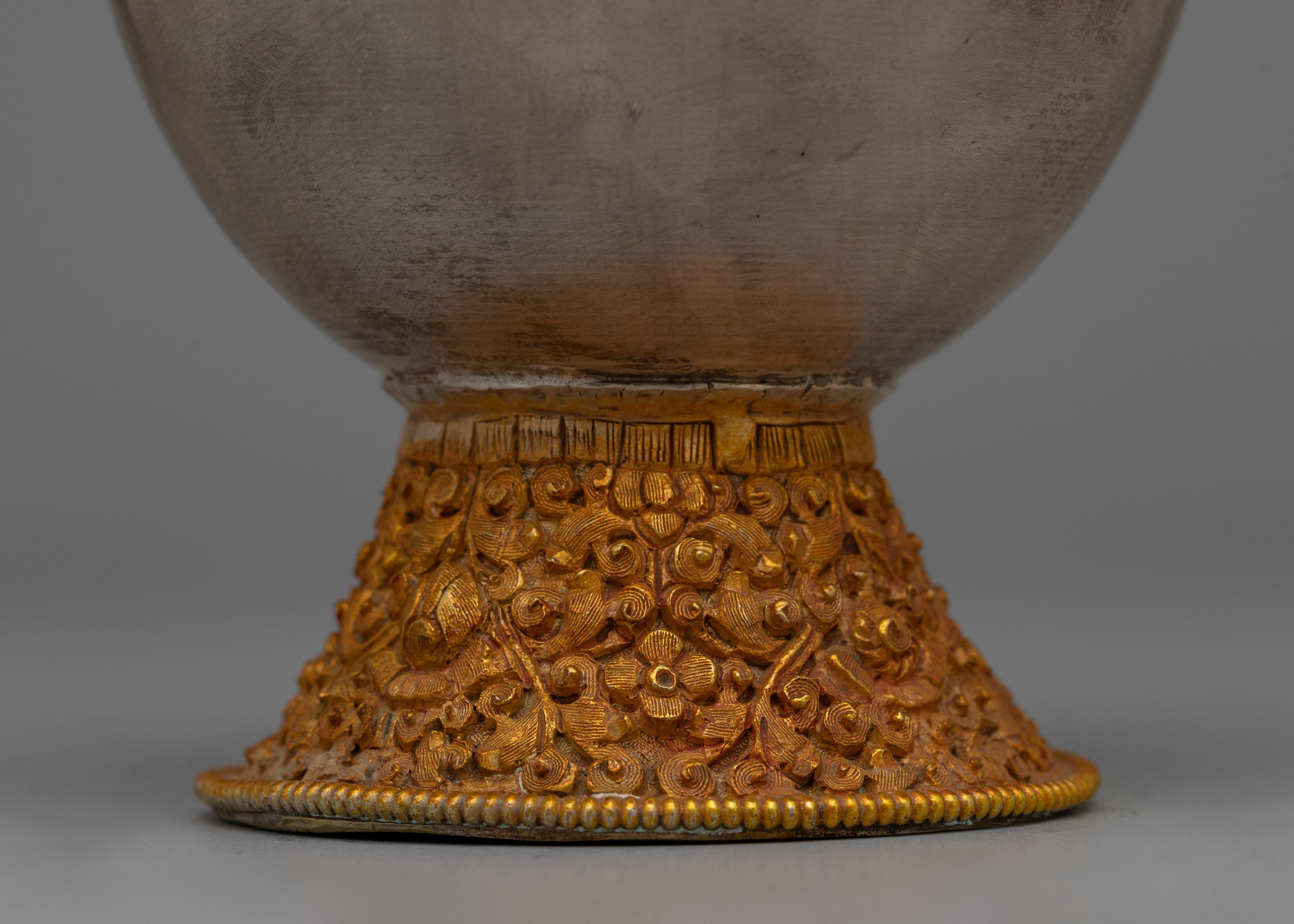 Gold Plated Silver Bhumba Vase | Buddhist Ritual Item and Copper Ritual Altar Decor