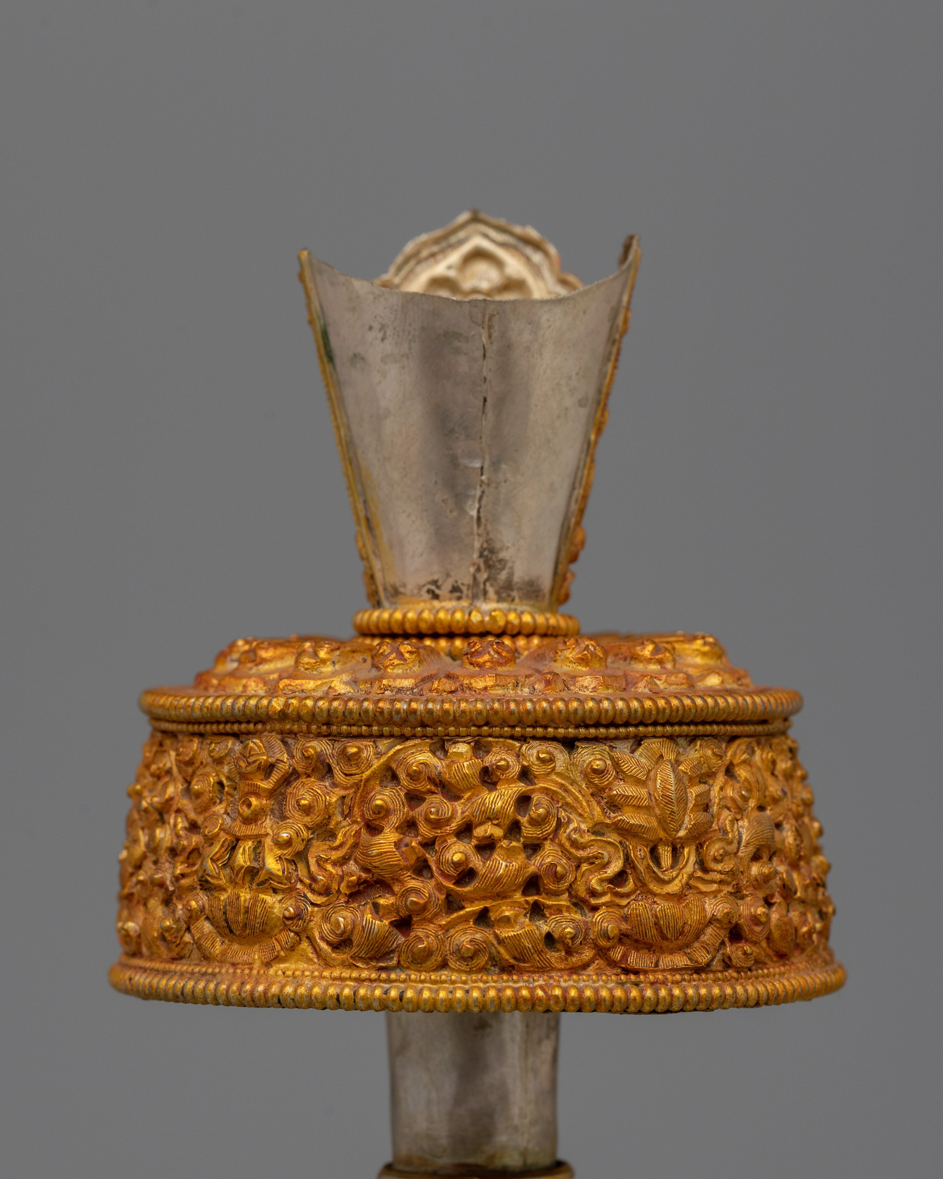 Gold Plated Silver Bhumba Vase | Buddhist Ritual Item and Copper Ritual Altar Decor