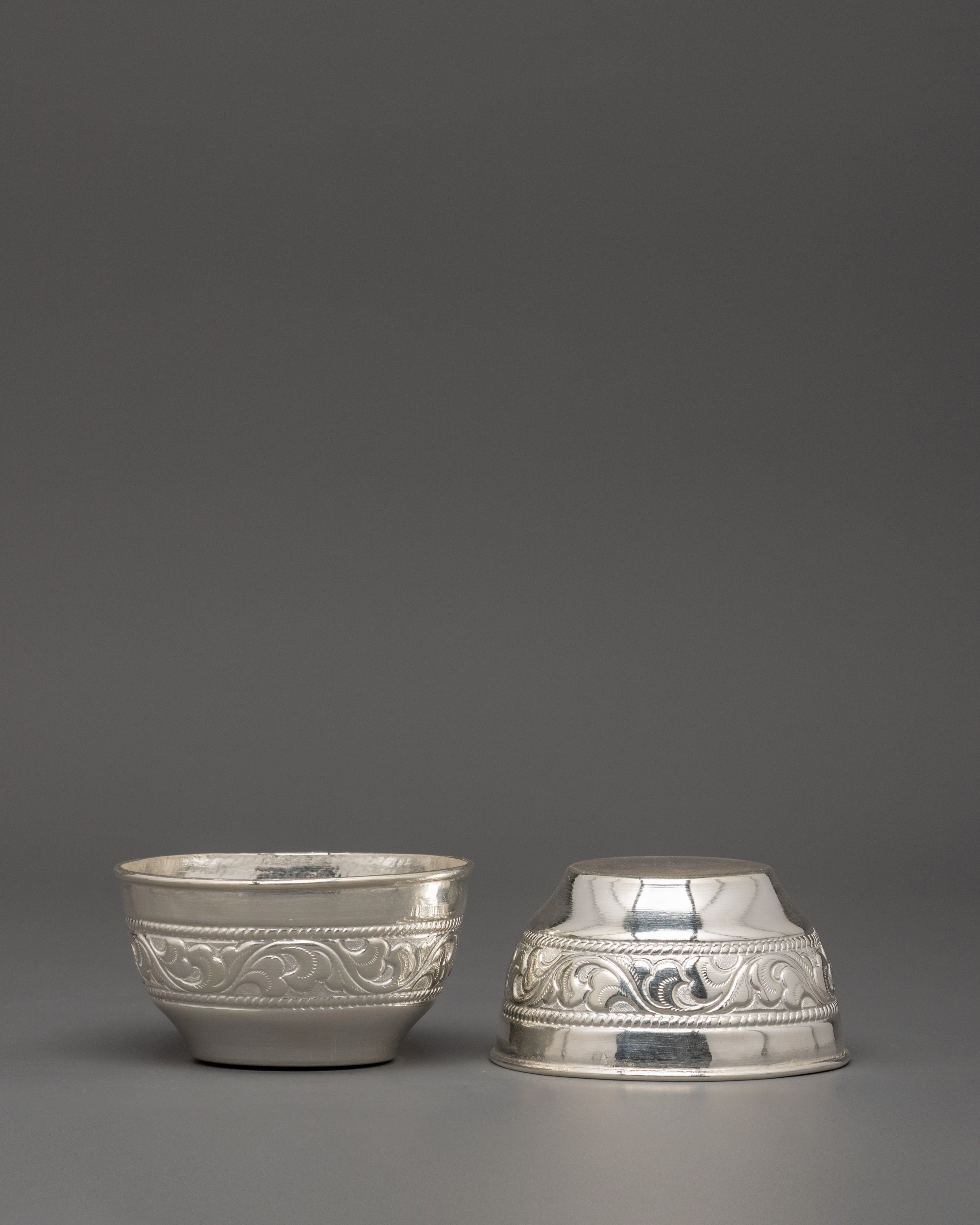 Handcrafted Pure Silver Water Offering Bowl Set | Ritual & Meditation Decor