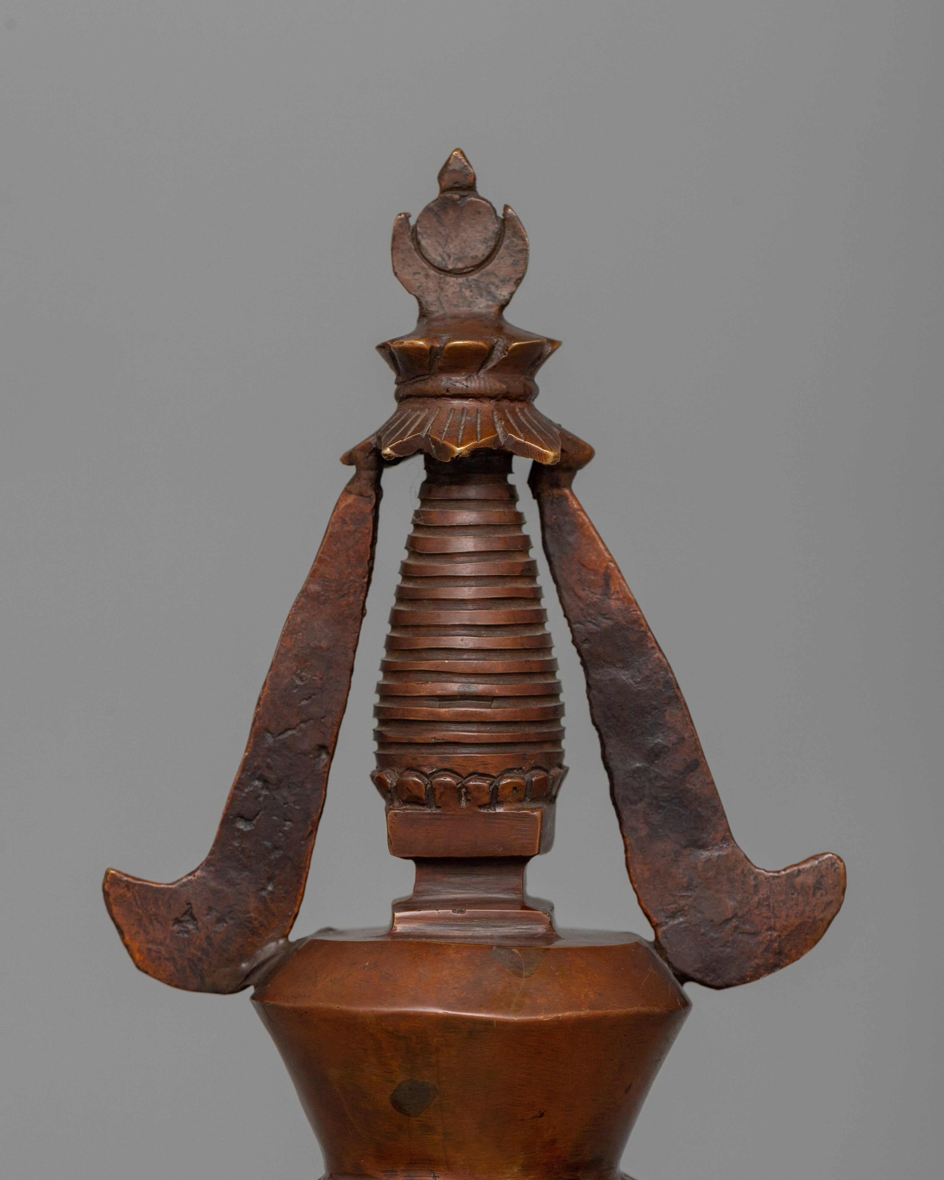 Buddhist Oxidized Copper Stupa | Handmade Buddhist Symbol for Ritual and Decorative Use