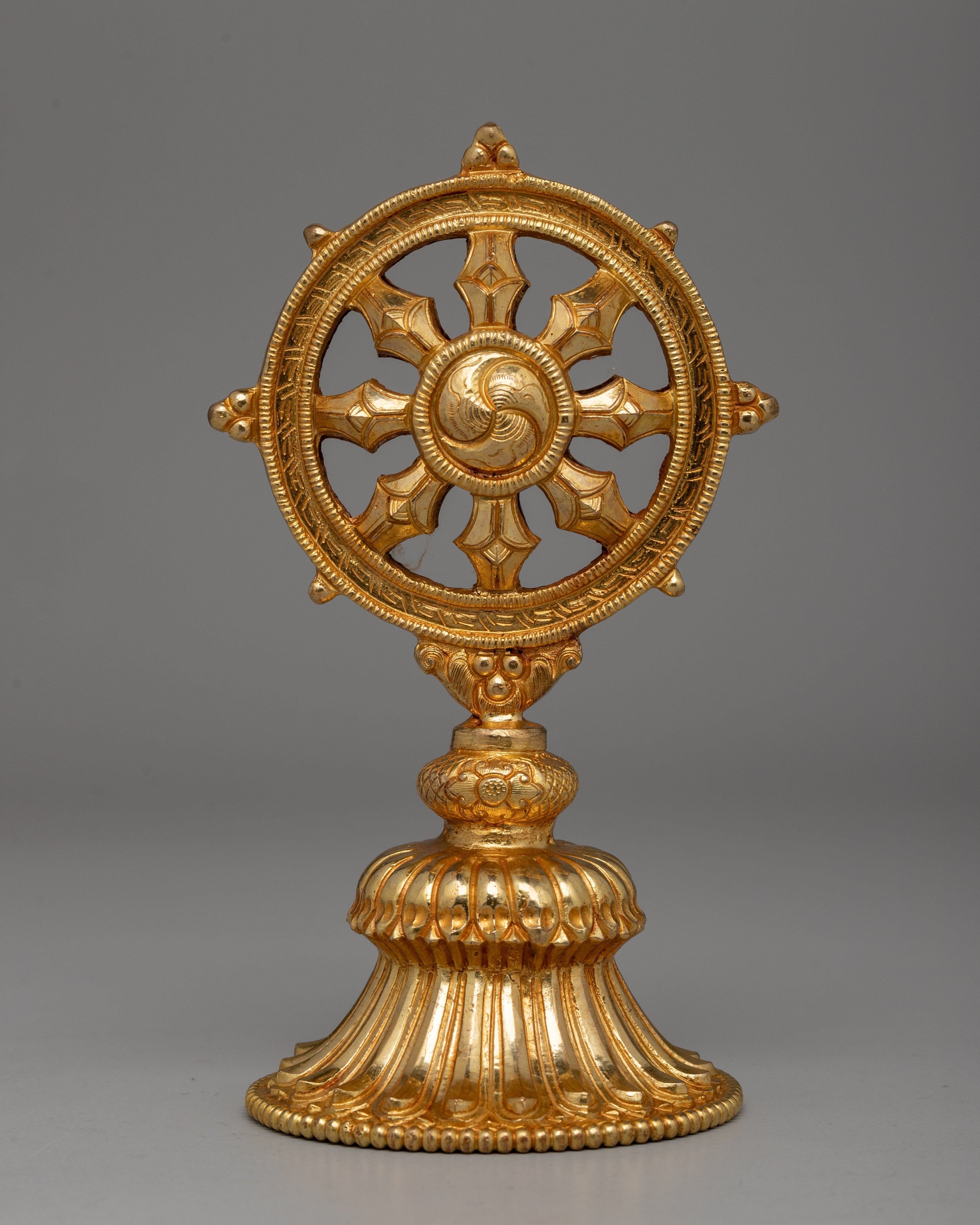 Gold-Plated Dharma Wheel with Deer Set | Spiritual Meditation Gift