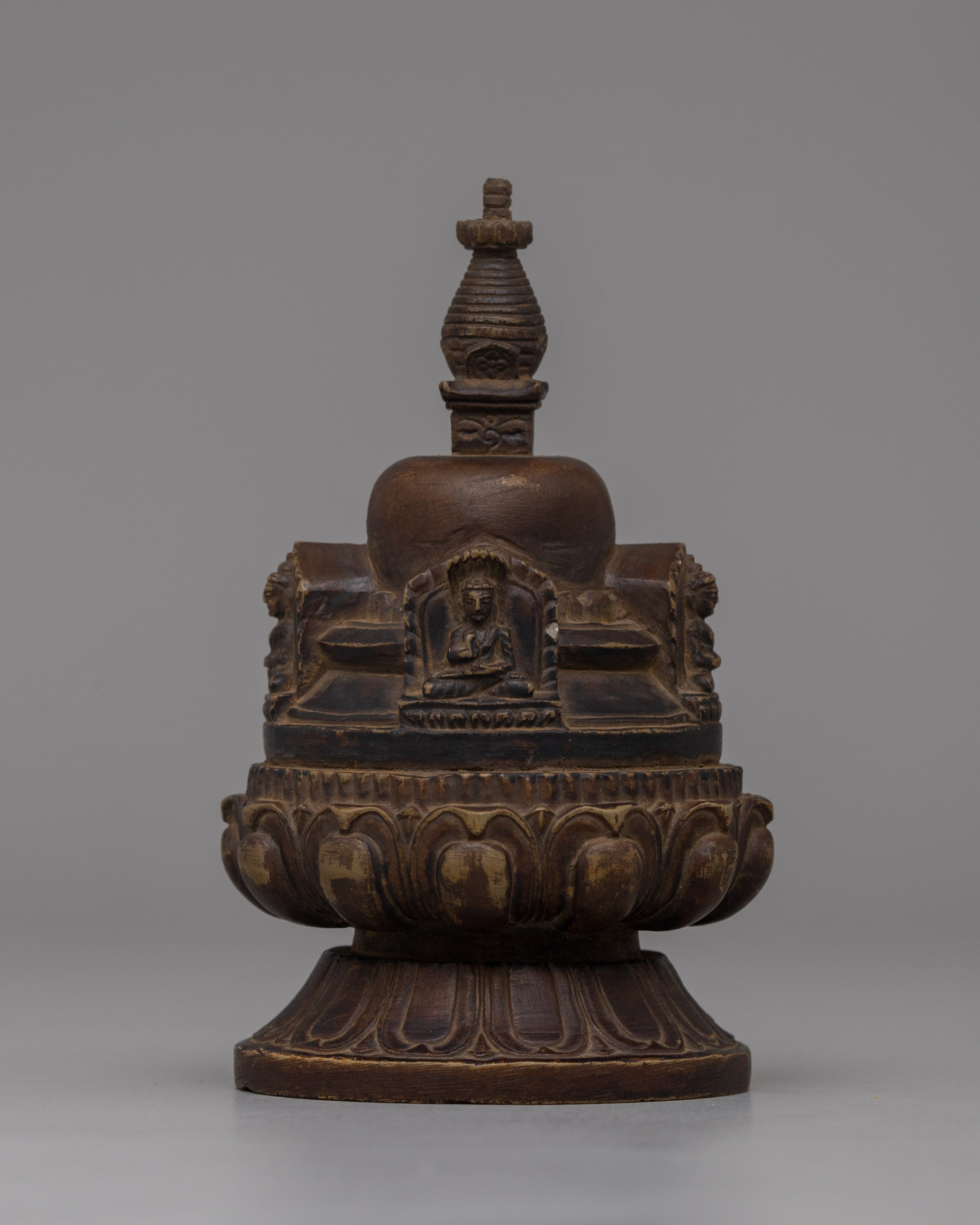 Hand-Carved Copper Stupa with Antique Finish