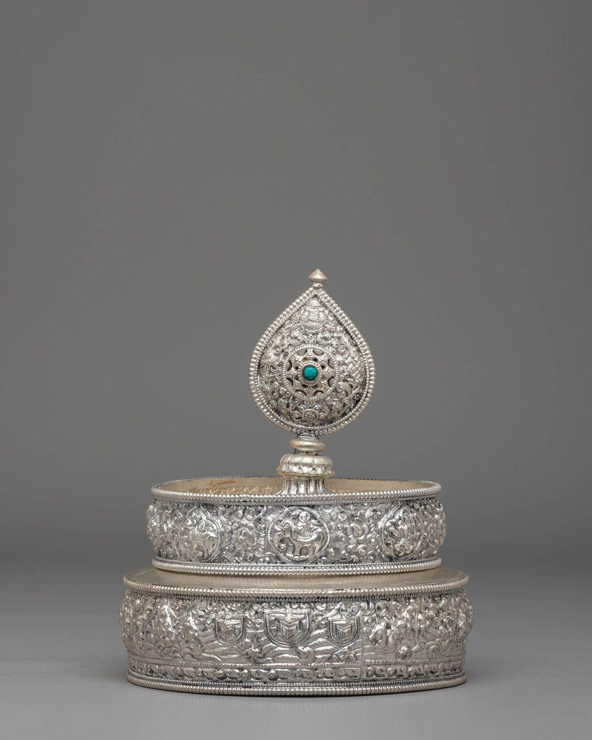 Traditional Tibetan Ritual Mandala | Silver Frame and Gemstones