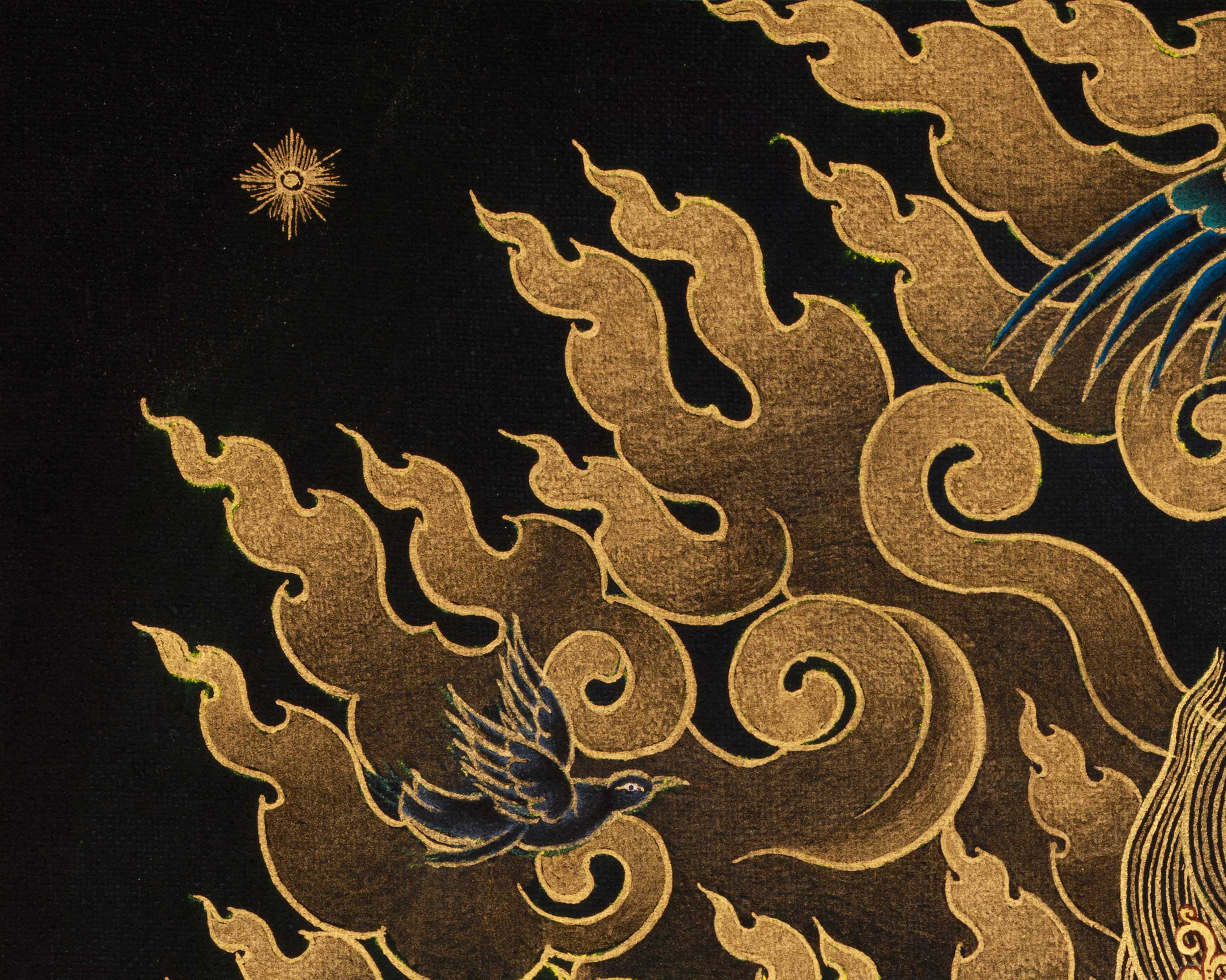 Handpainted Sakya Mahakala Thangka in 24K Gold