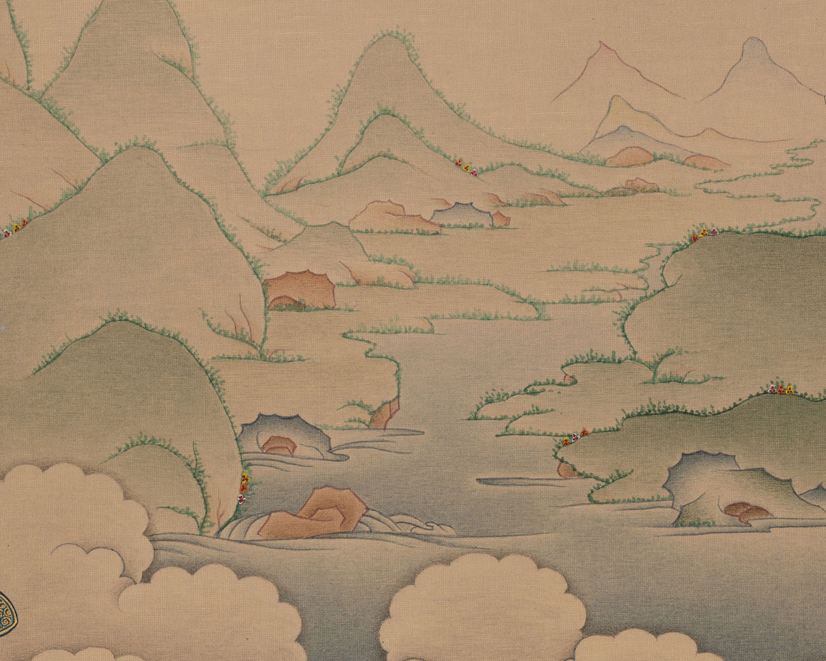 Chenrezig with Vajrapani and Manjushri Artwork | Three Bodhisattvas Thangka